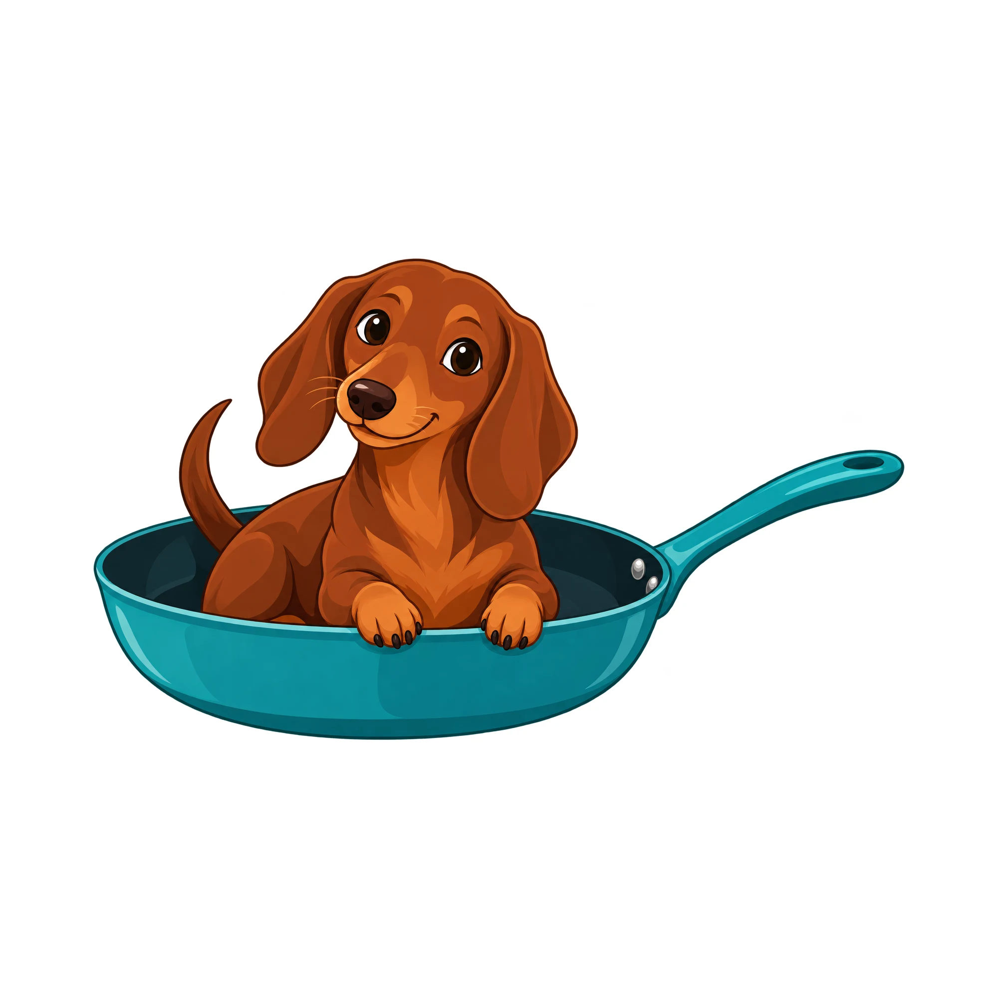 Bügelbild „Hund In Der Pfanne“, Tiere Shirt Motiv als Grafik auf weißem Hintergrund (BB016165)