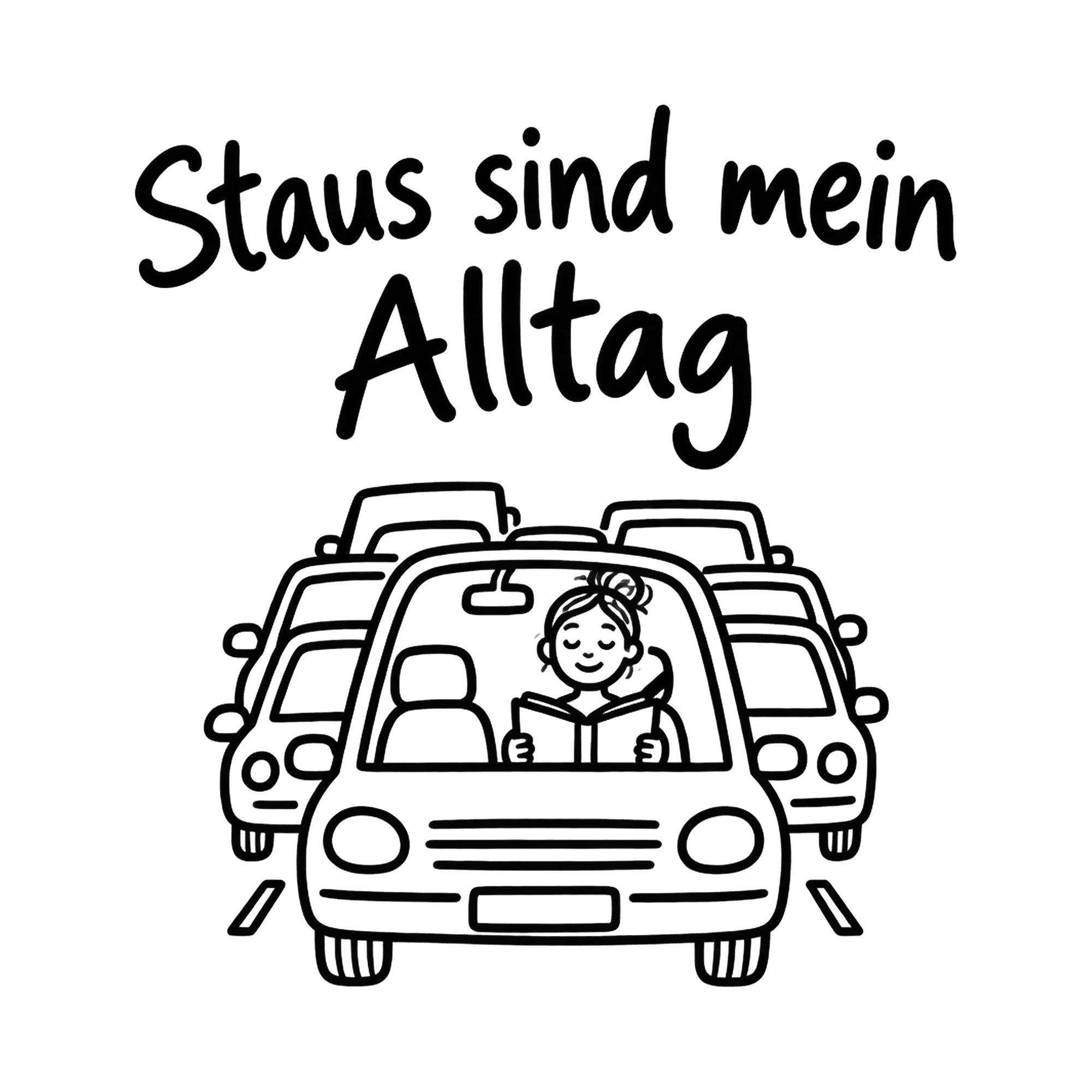 Bügelbild Staus sind mein Alltag als Grafik auf weißem Hintergrund (BB020298)