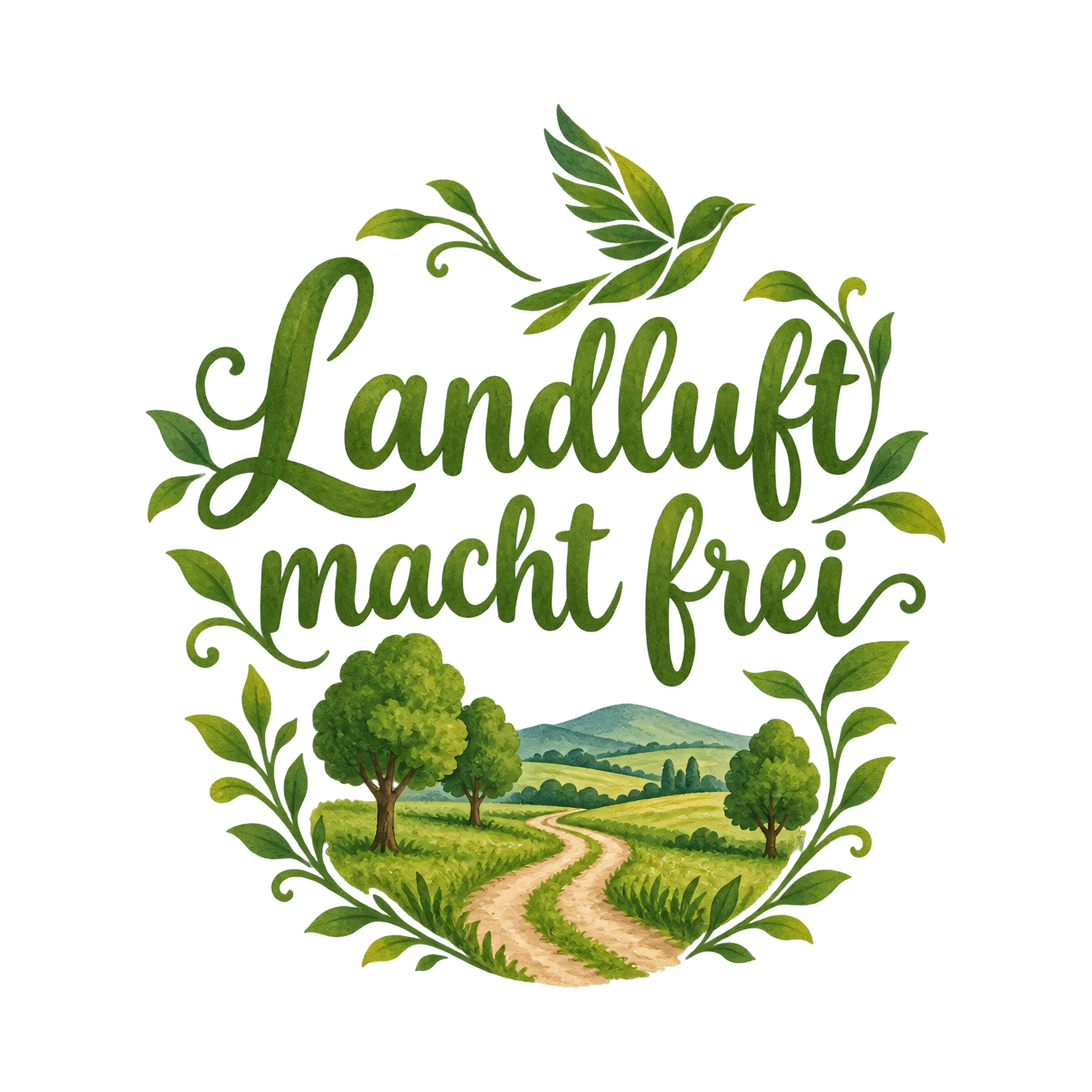 Bügelbild Landluft macht frei als Grafik auf weißem Hintergrund (BB020312)