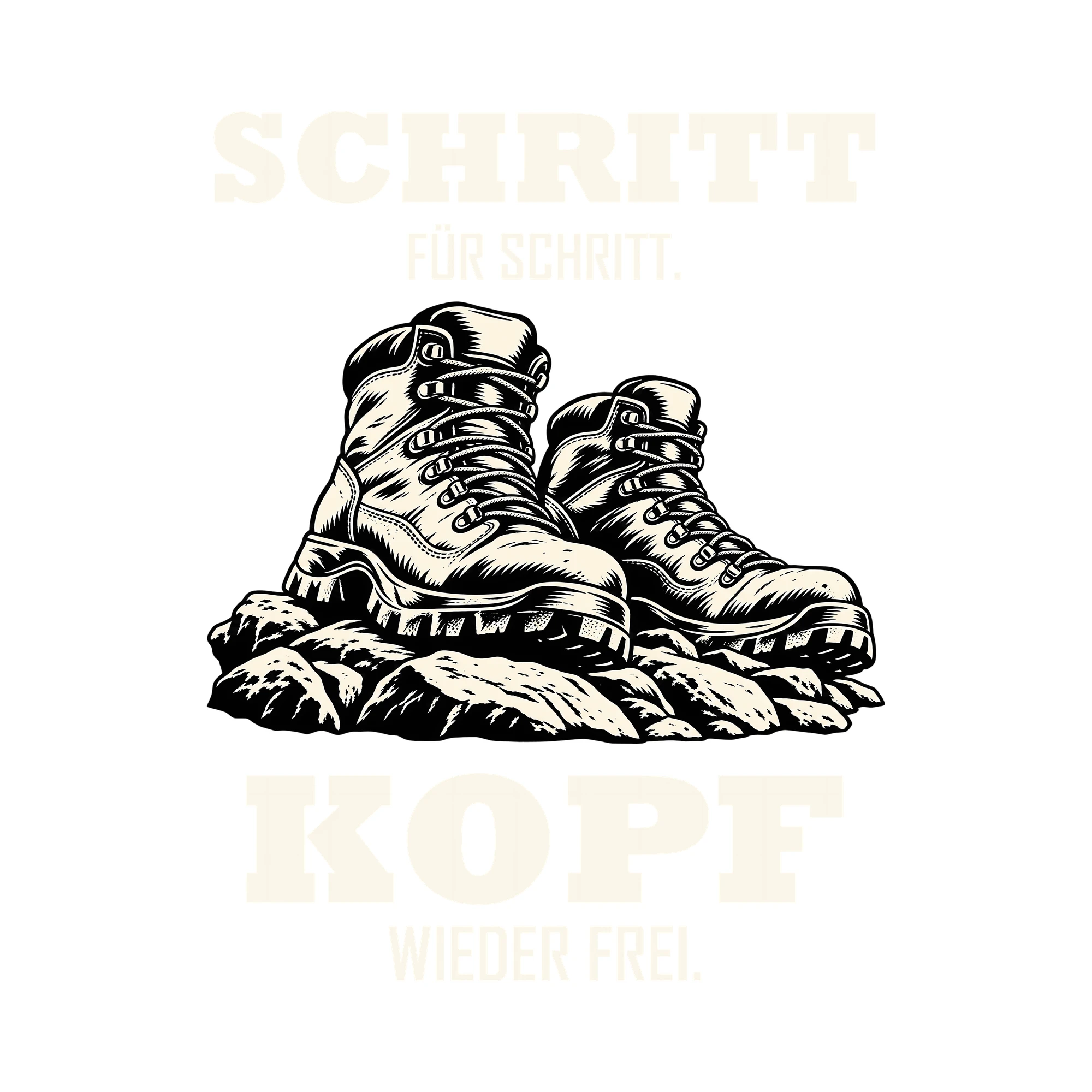 Bügelbild SCHRITT FÜR SCHRITT. KOPF WIEDER FREI. als Grafik auf weißem Hintergrund (BB013184)