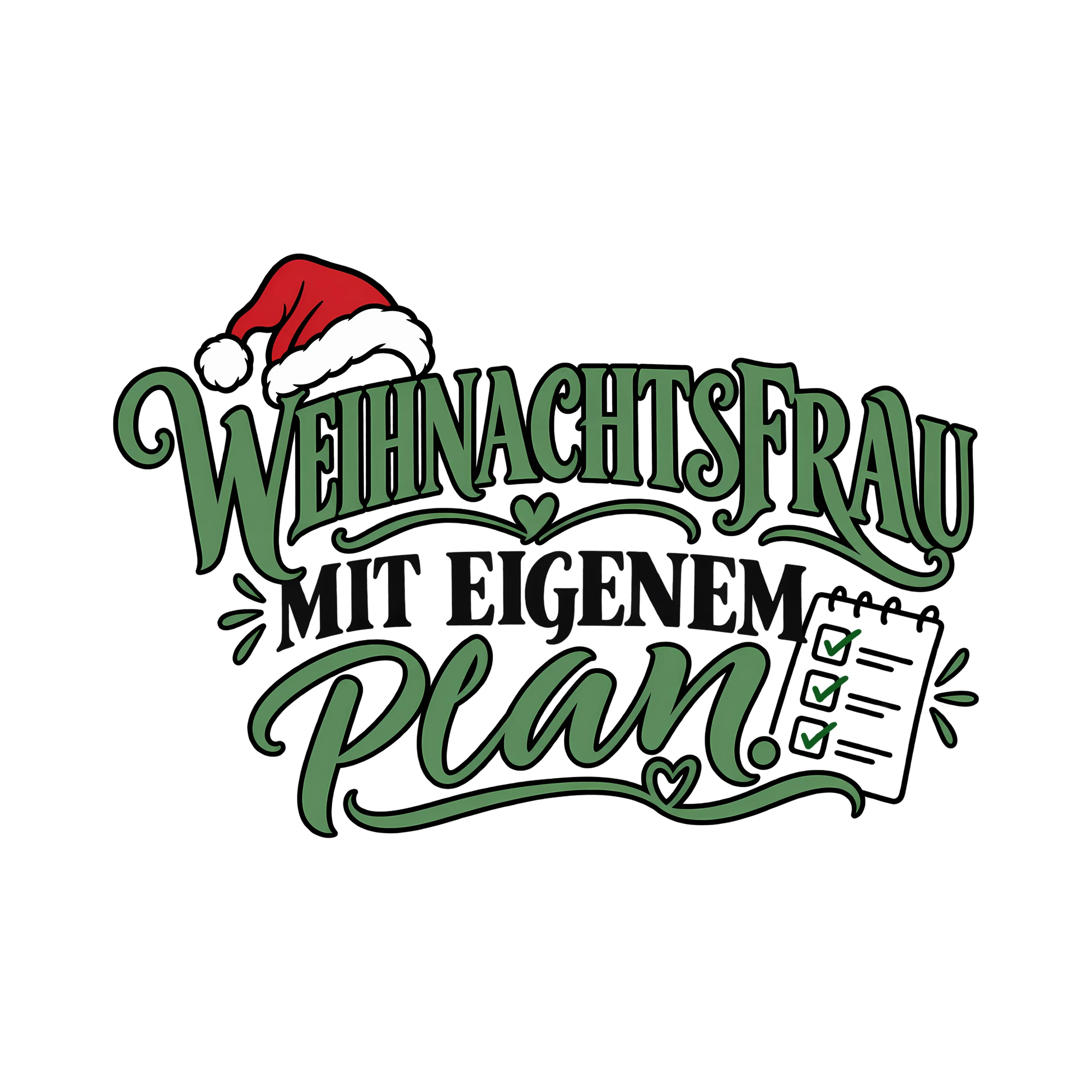 Bügelbild WEIHNACHTSFRAU MIT EIGENEM PLAN. als Grafik auf weißem Hintergrund (BB013896)