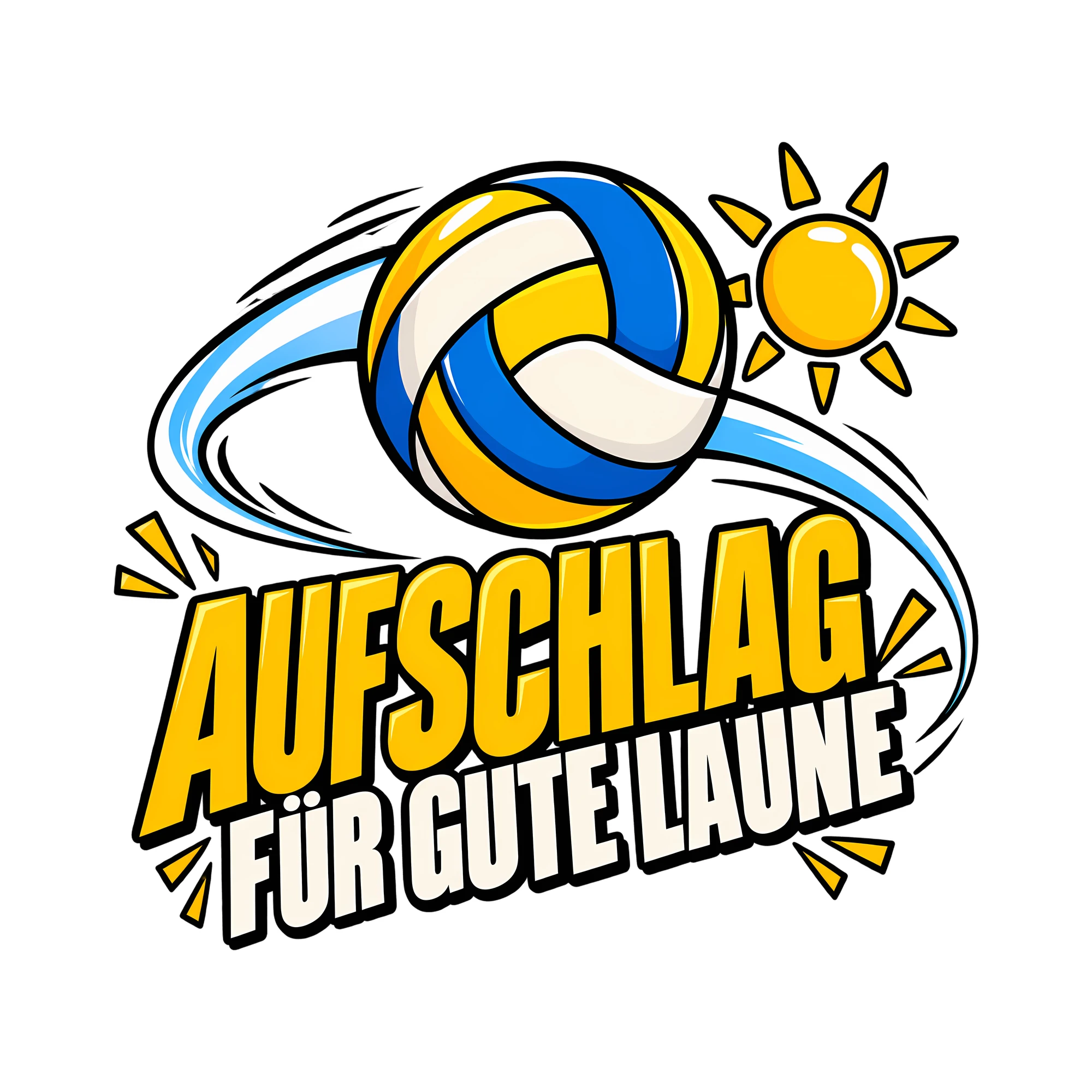 Bügelbild AUFSCHLAG FÜR GUTE LAUNE als Grafik auf weißem Hintergrund (BB011941)