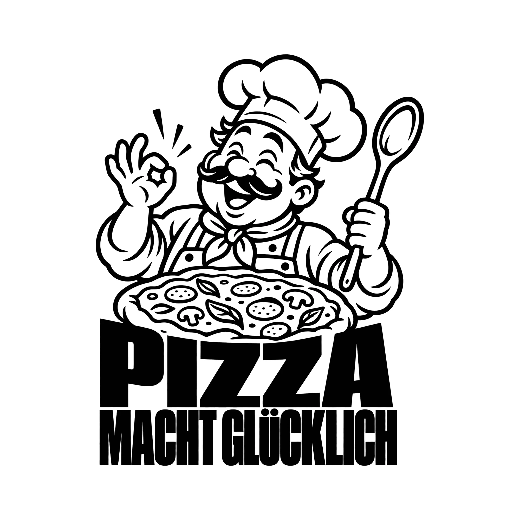 Bügelbild Pizza macht glücklich als Grafik auf weißem Hintergrund (BB012101)