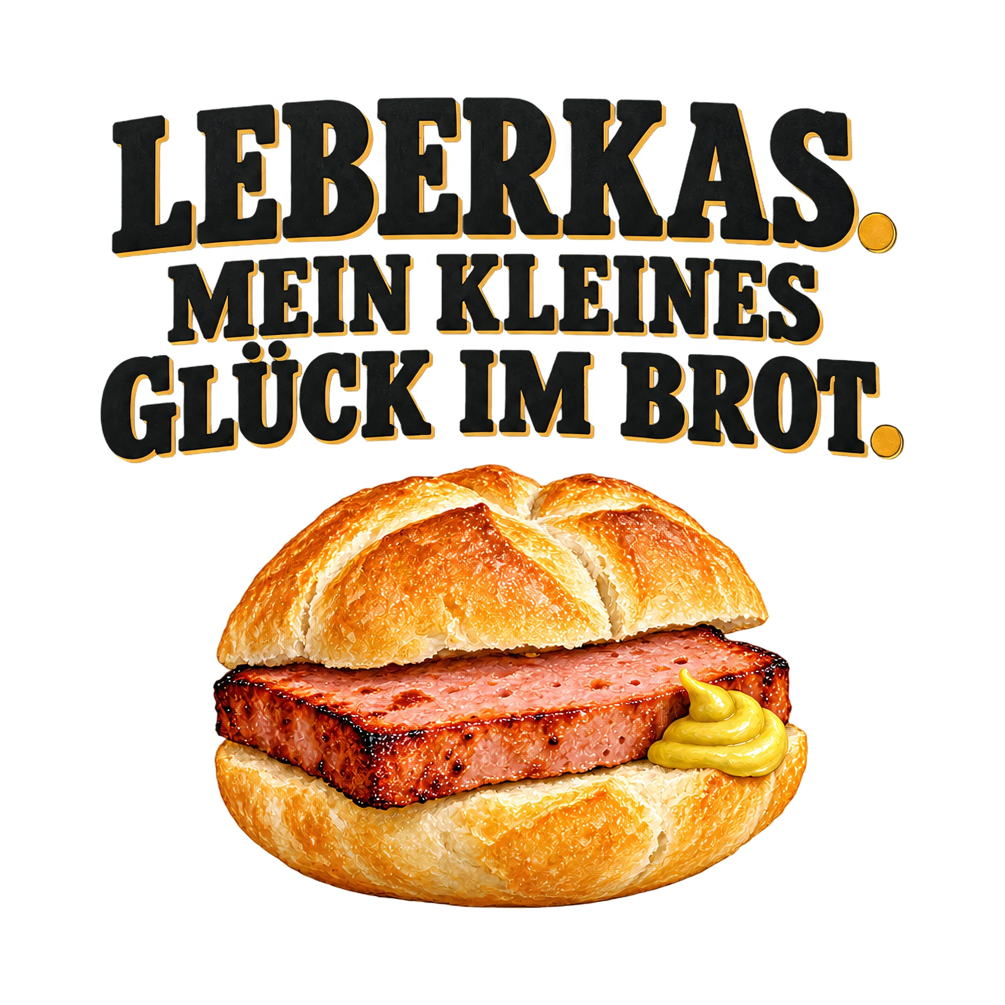 Bügelbild LEBERKAS. MEIN KLEINES GLÜCK IM BROT. als Grafik auf weißem Hintergrund (BB021498)