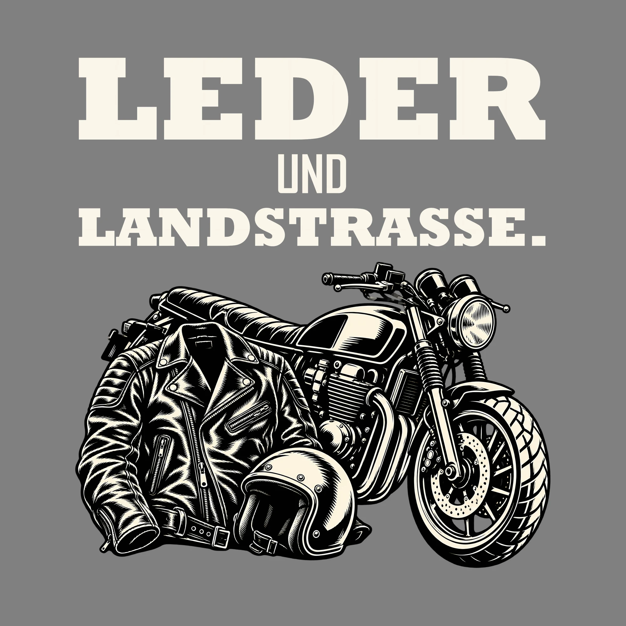 Bügelbild LEDER UND LANDSTRASSE. als Grafik auf dunklem Hintergrund (BB012730)