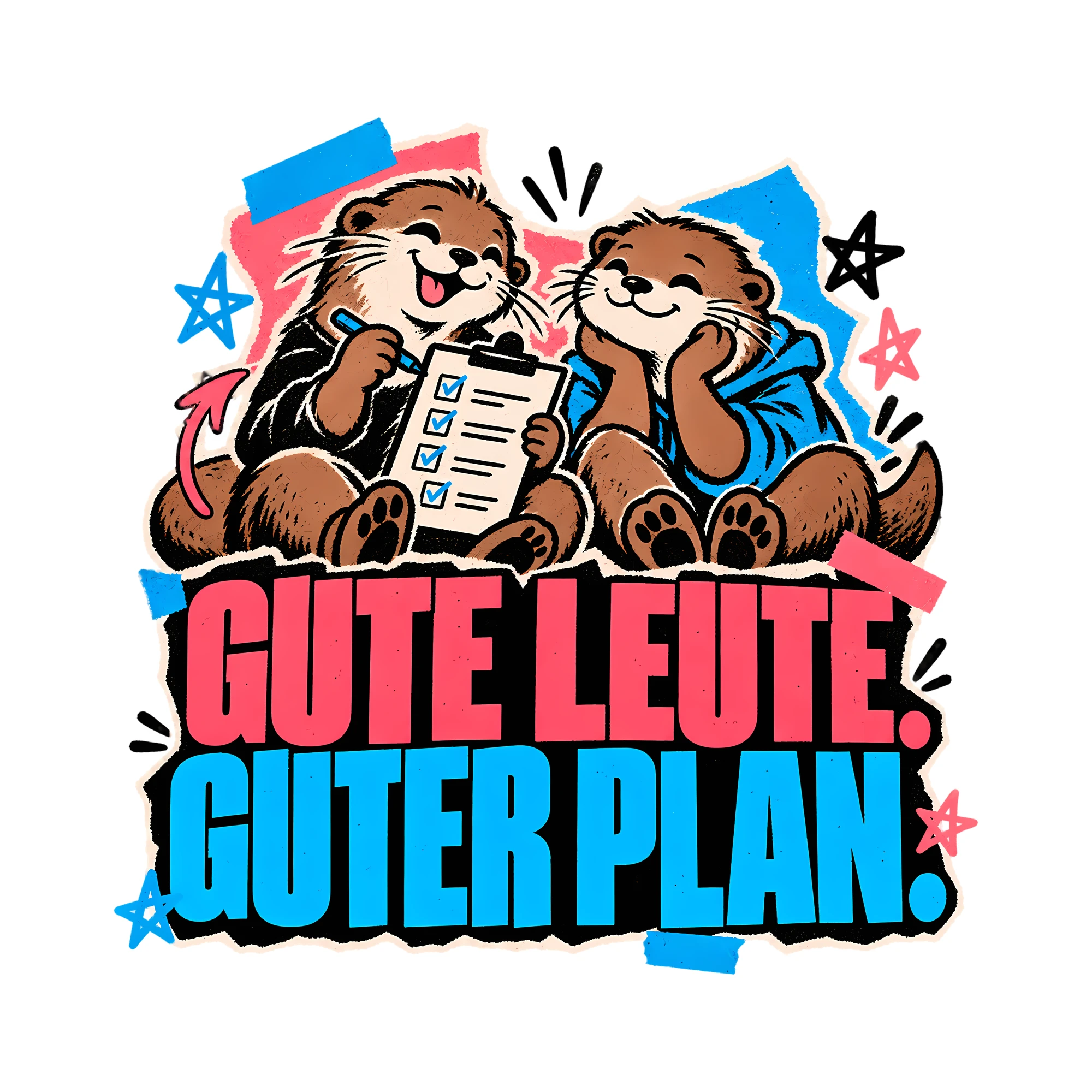 Bügelbild Gute Leute. Guter Plan. als Grafik auf weißem Hintergrund (BB011624)