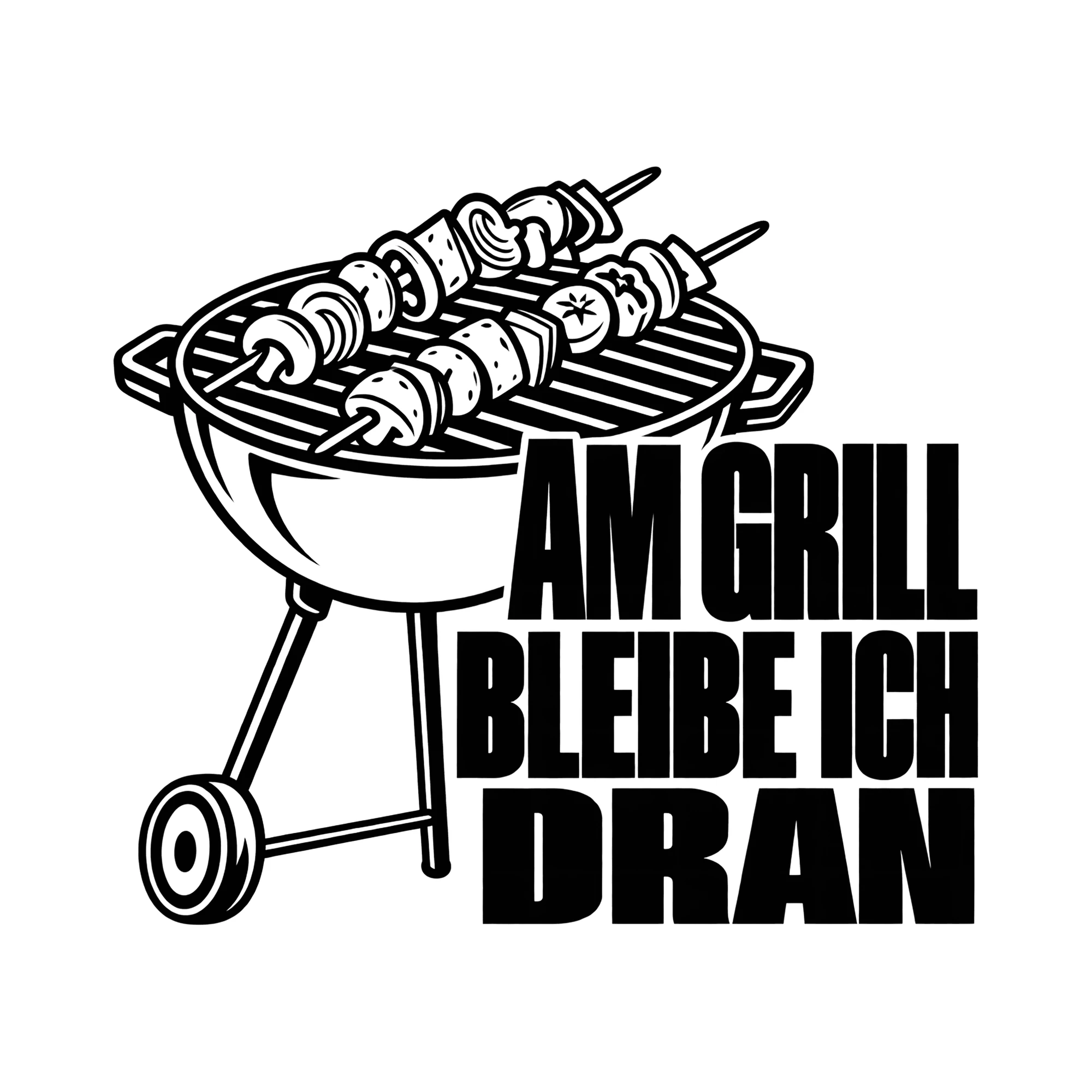 Bügelbild AM GRILL BLEIBE ICH DRAN als Grafik auf weißem Hintergrund (BB012155)