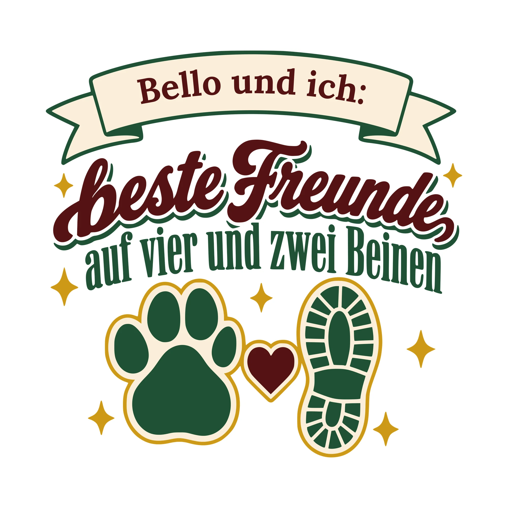 Bügelbild Beste Freunde auf vier und zwei Beinen mit Name als Grafik auf weißem Hintergrund (BB010540)