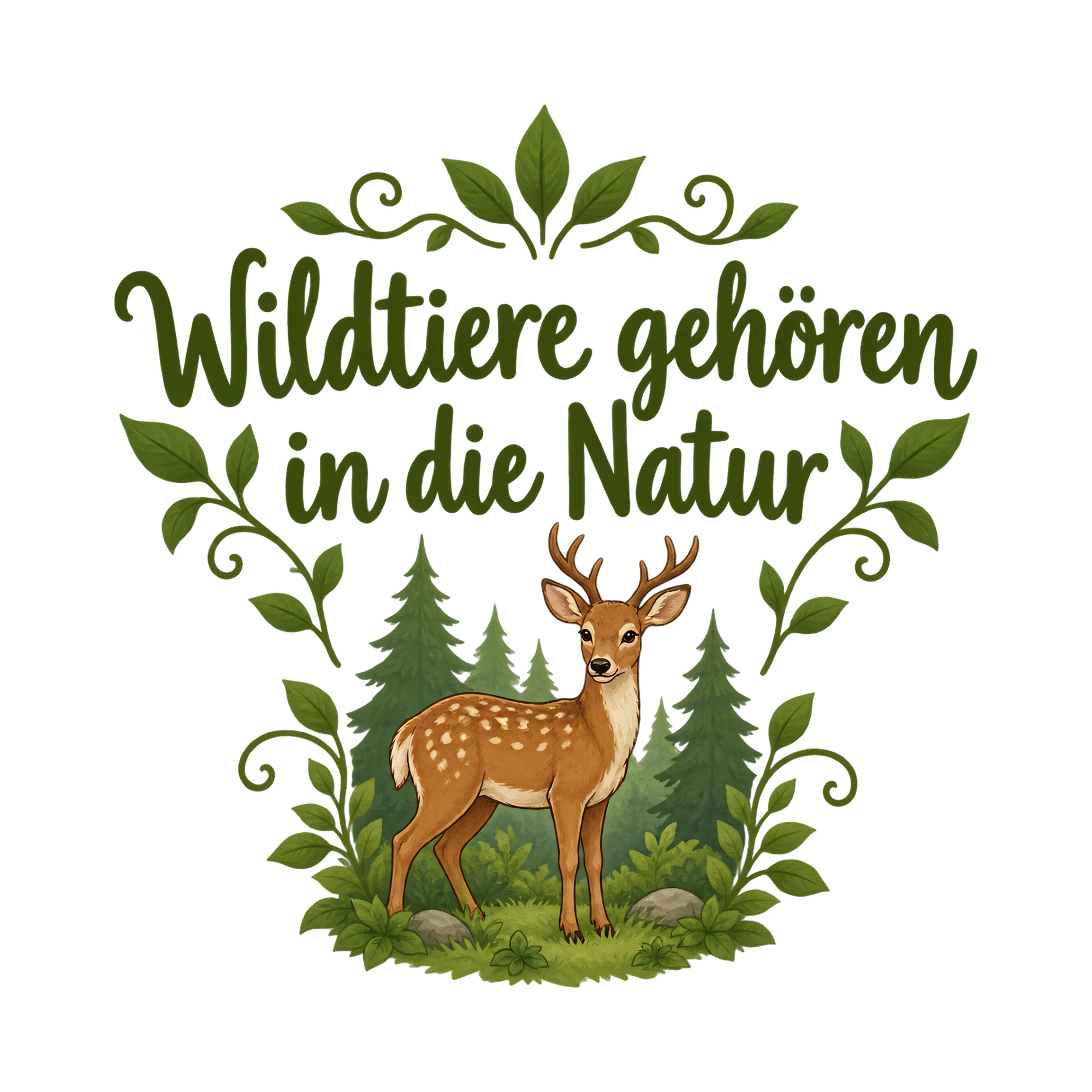 Bügelbild Wildtiere gehören in die Natur als Grafik auf weißem Hintergrund (BB019799)