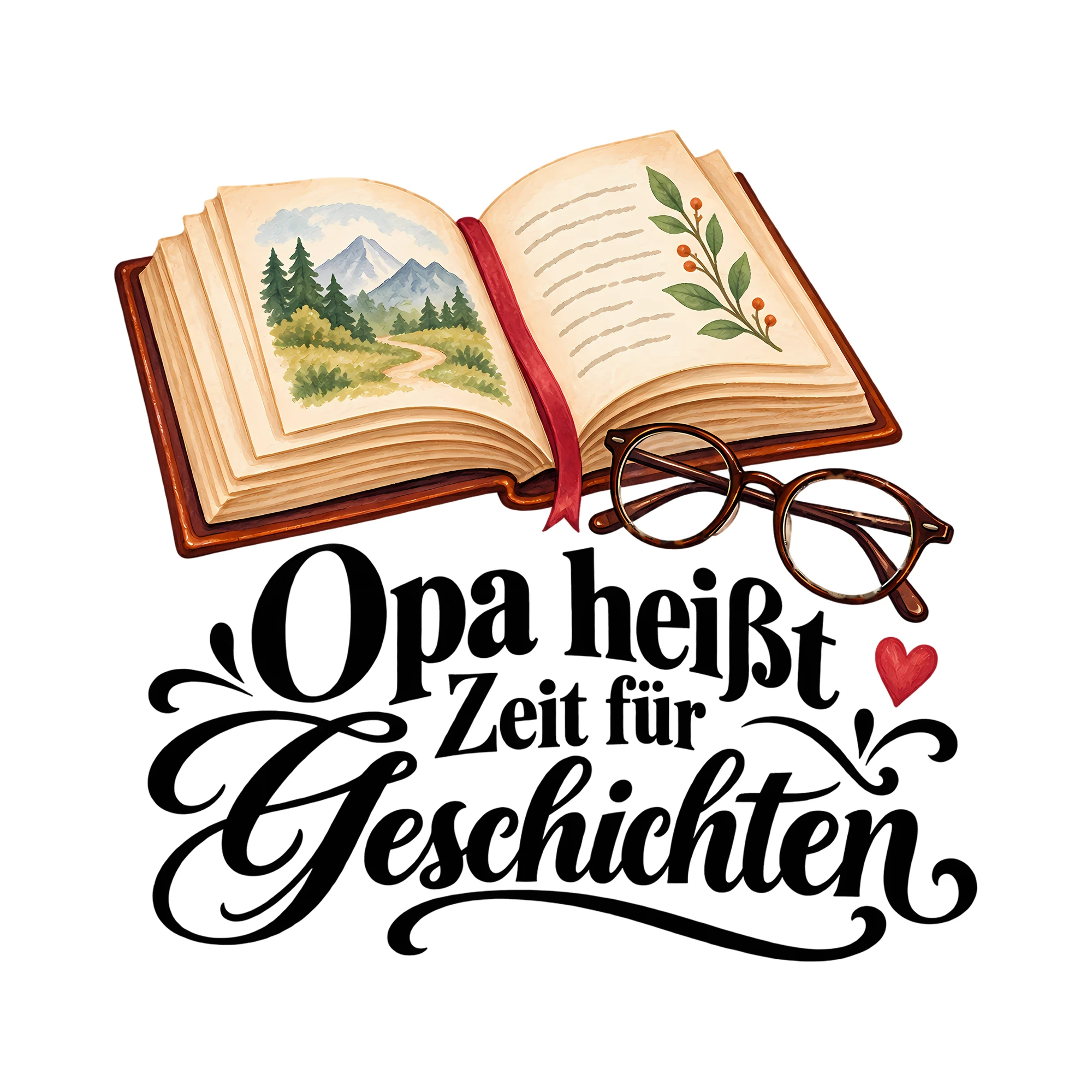 Bügelbild Opa heißt Zeit für Geschichten als Grafik auf weißem Hintergrund (BB012499)
