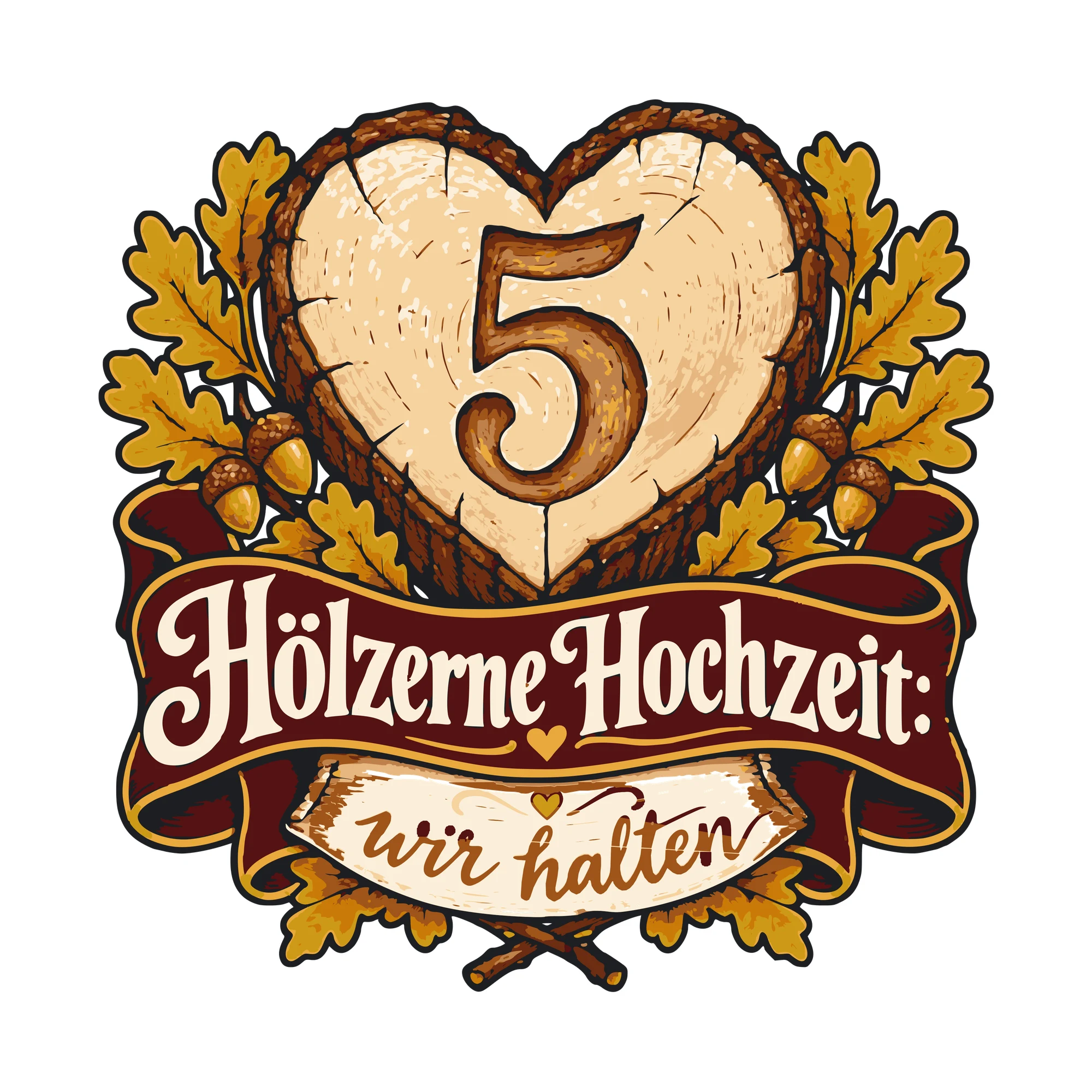 Bügelbild Hölzerne Hochzeit: wir halten als Grafik auf weißem Hintergrund (BB011303)