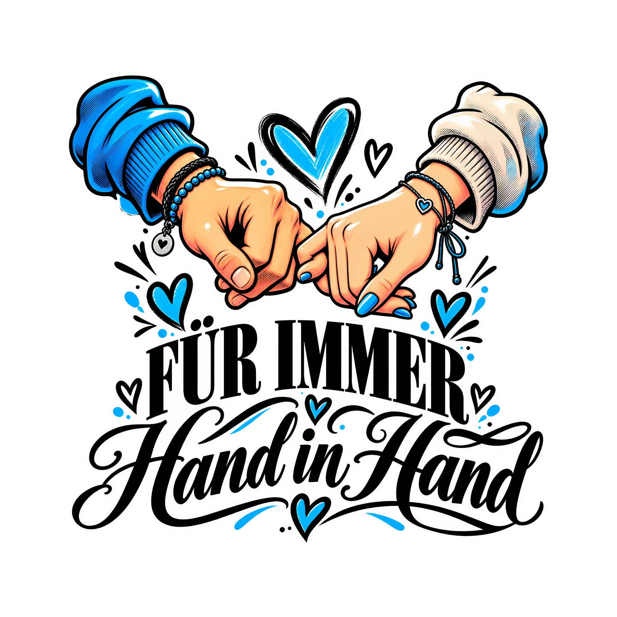 Bügelbild Für immer Hand in Hand als Grafik auf weißem Hintergrund (BB013420)