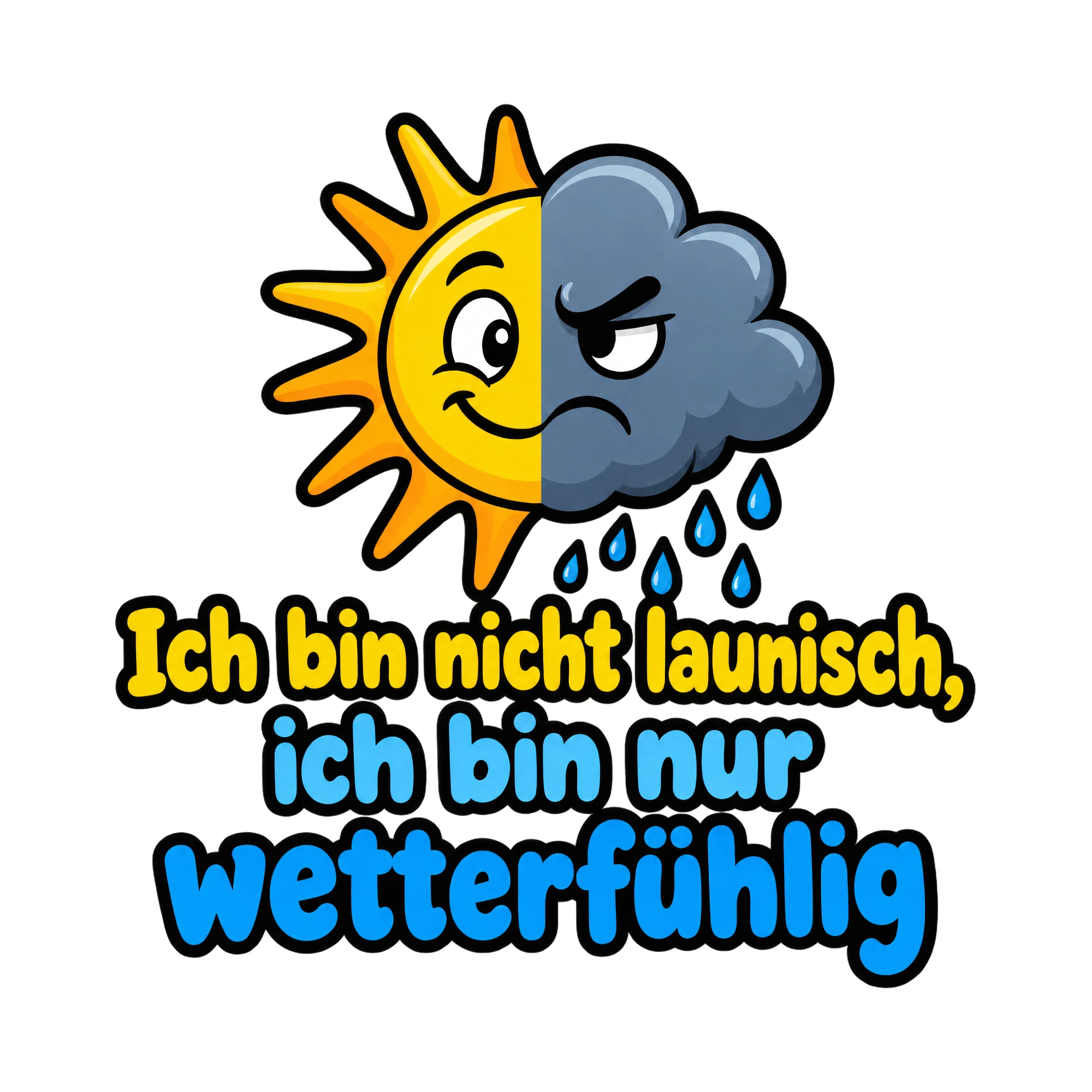 Bügelbild Ich bin nicht launisch, ich bin nur wetterfühlig, Lustiger Shirt Spruch als Grafik auf weißem Hintergrund (BB016788)