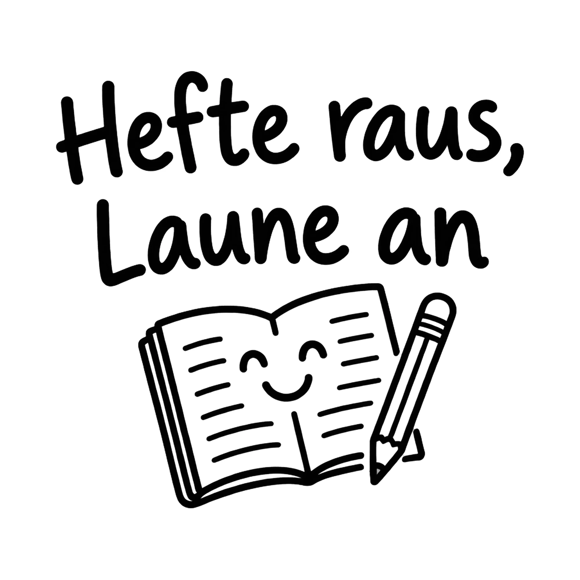Bügelbild Hefte raus, Laune an, Lustiger Shirt Spruch als Grafik auf weißem Hintergrund (BB016781)
