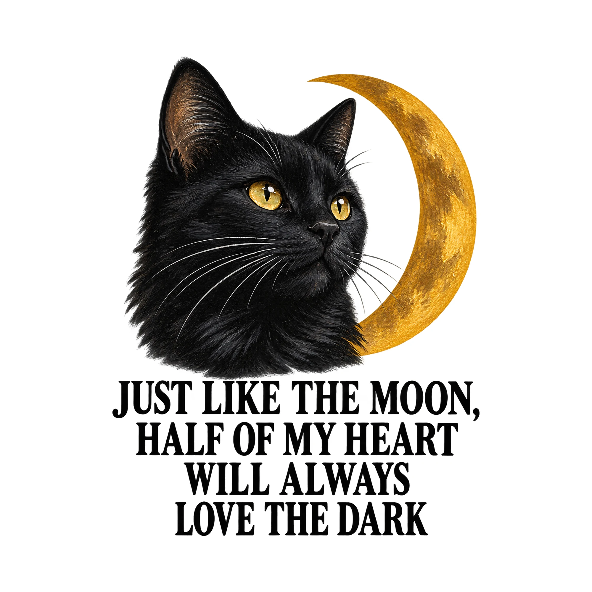 Bügelbild Just Like The Moon, Half Of My Heart Will Always Love The Dark als Grafik auf weißem Hintergrund (BB015884)