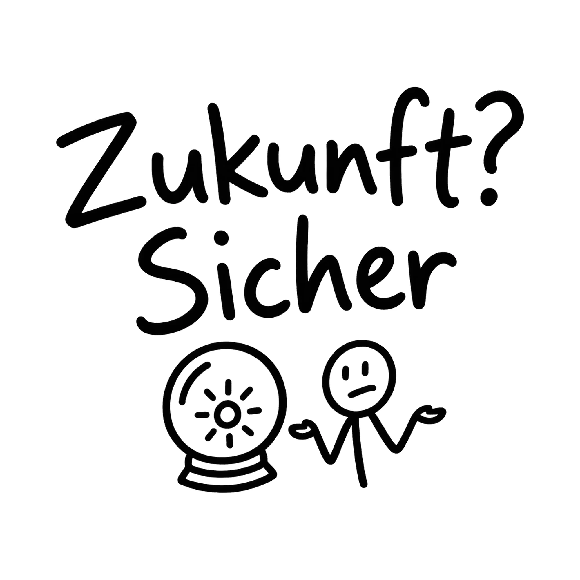 Bügelbild Zukunft? Sicher, Lustiger Shirt Spruch als Grafik auf weißem Hintergrund (BB016771)