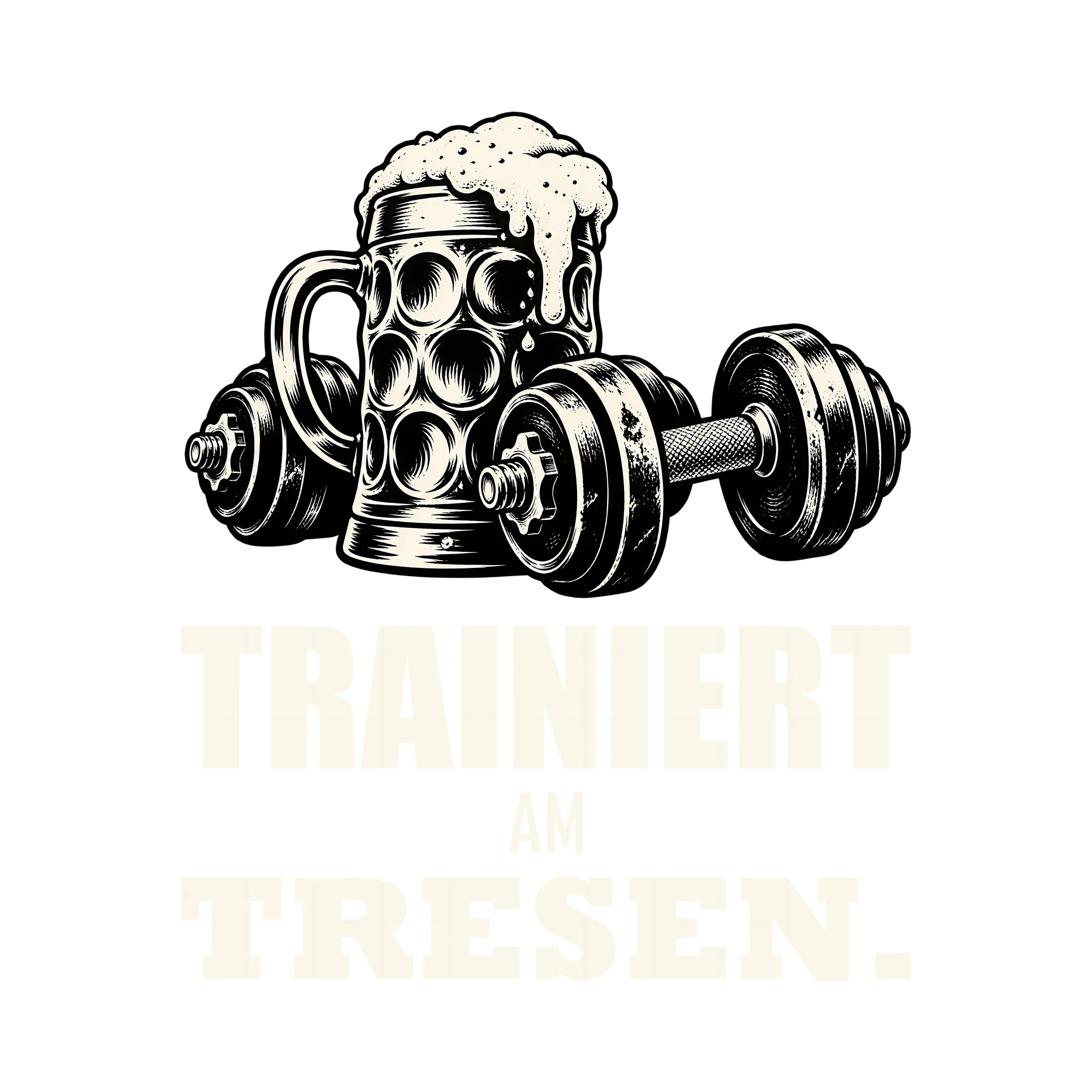 Bügelbild TRAINIERT AM TRESEN. als Grafik auf weißem Hintergrund (BB011823)