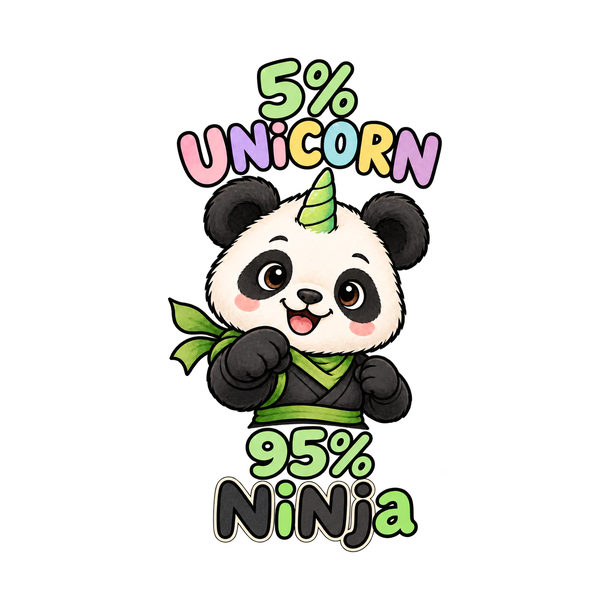 Bügelbild 5% UNiCORN 95% NiNja, Lustiger Shirt Spruch als Grafik auf weißem Hintergrund (BB017777)
