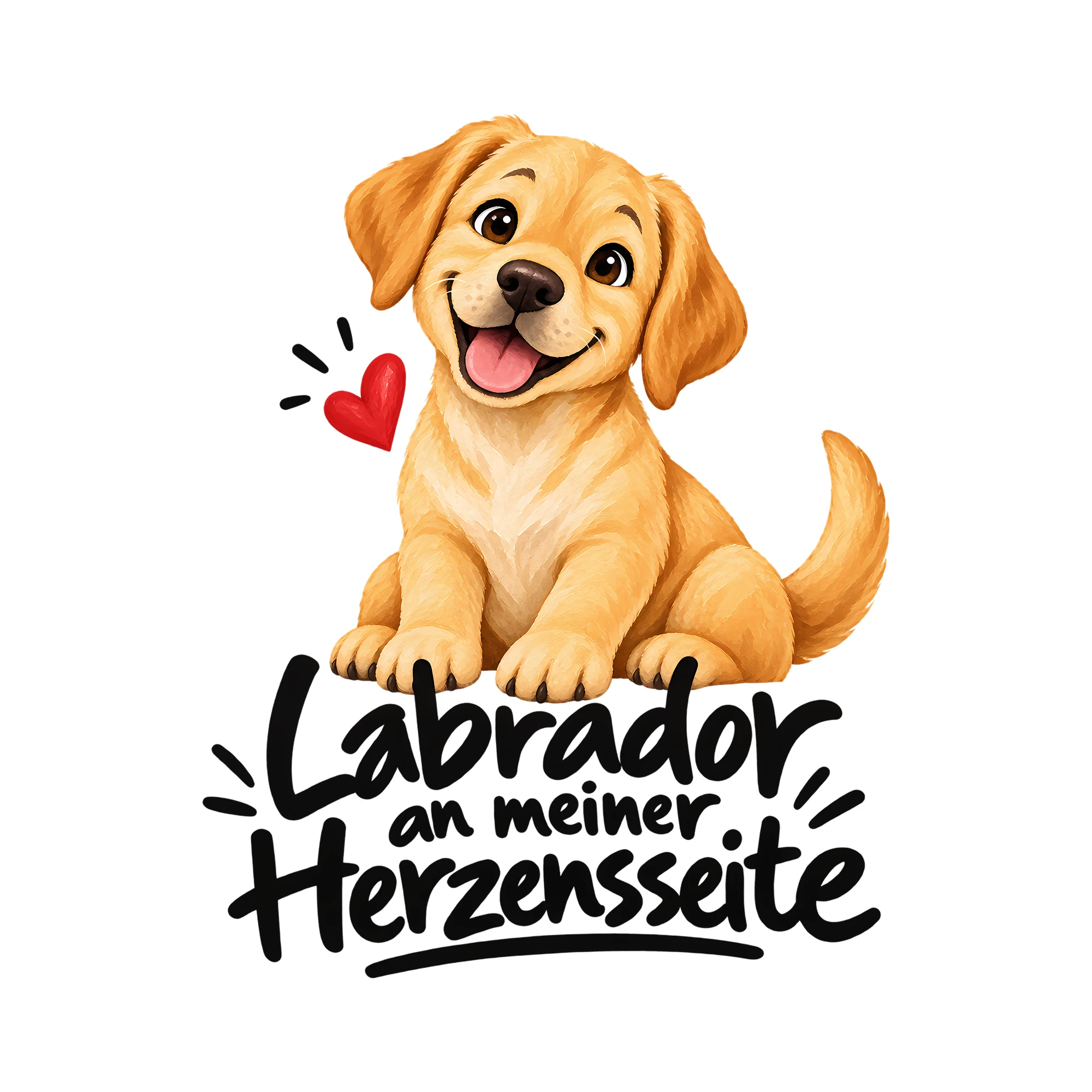 Bügelbild Labrador an meiner Herzensseite als Grafik auf weißem Hintergrund (BB013592)