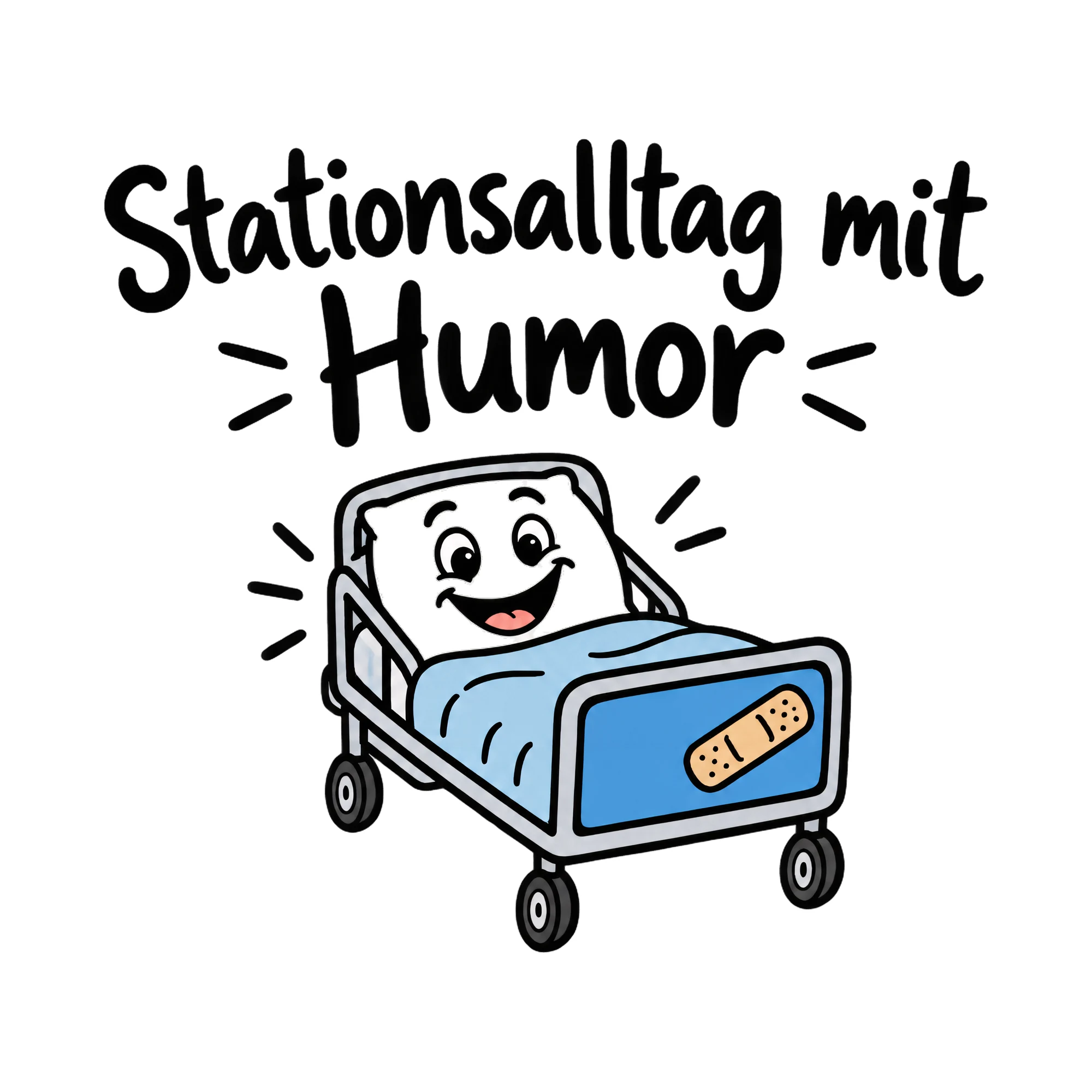 Bügelbild Stationsalltag mit Humor, Beruf Shirt Spruch als Grafik auf weißem Hintergrund (BB020222)