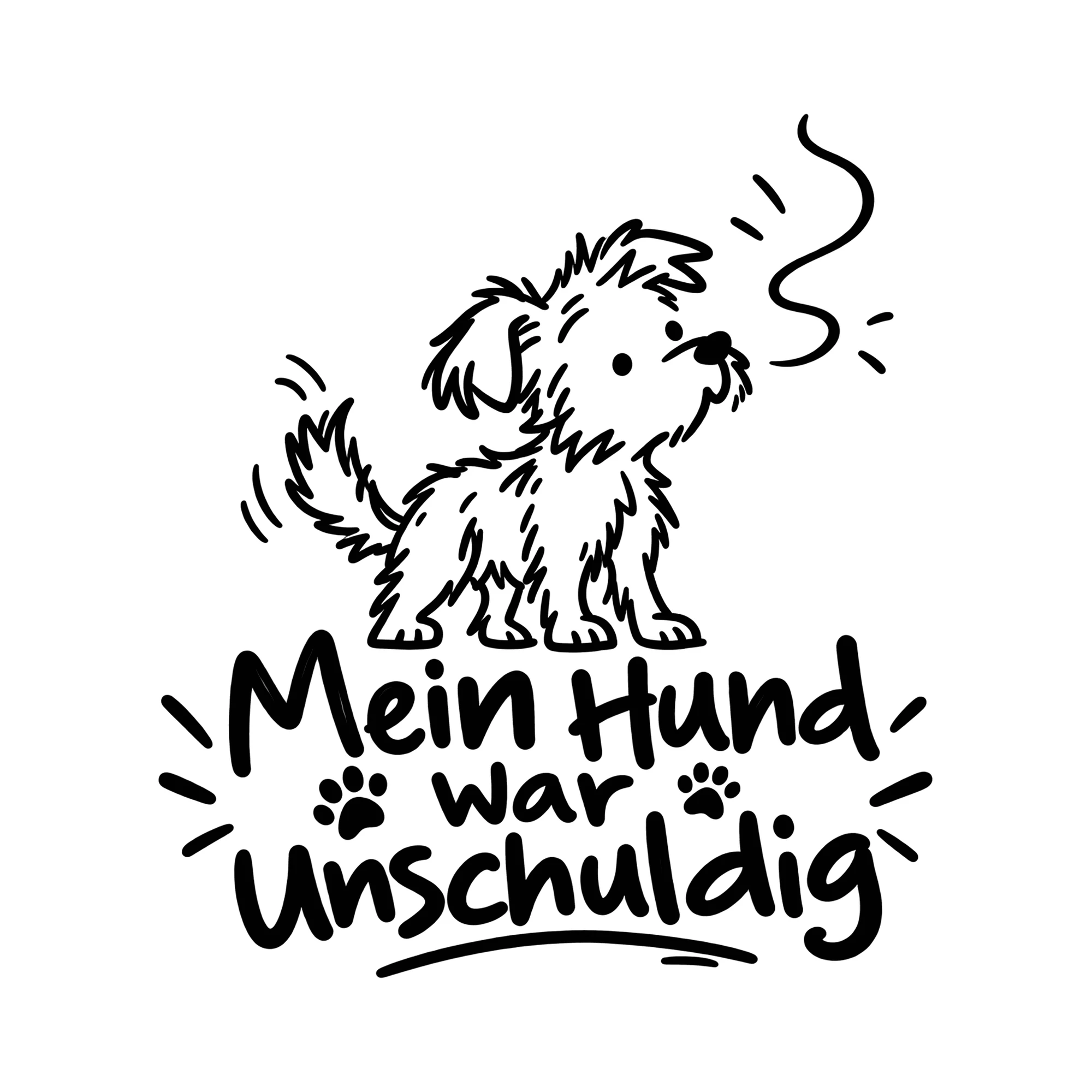 Bügelbild Mein Hund war unschuldig als Grafik auf weißem Hintergrund (BB012909)