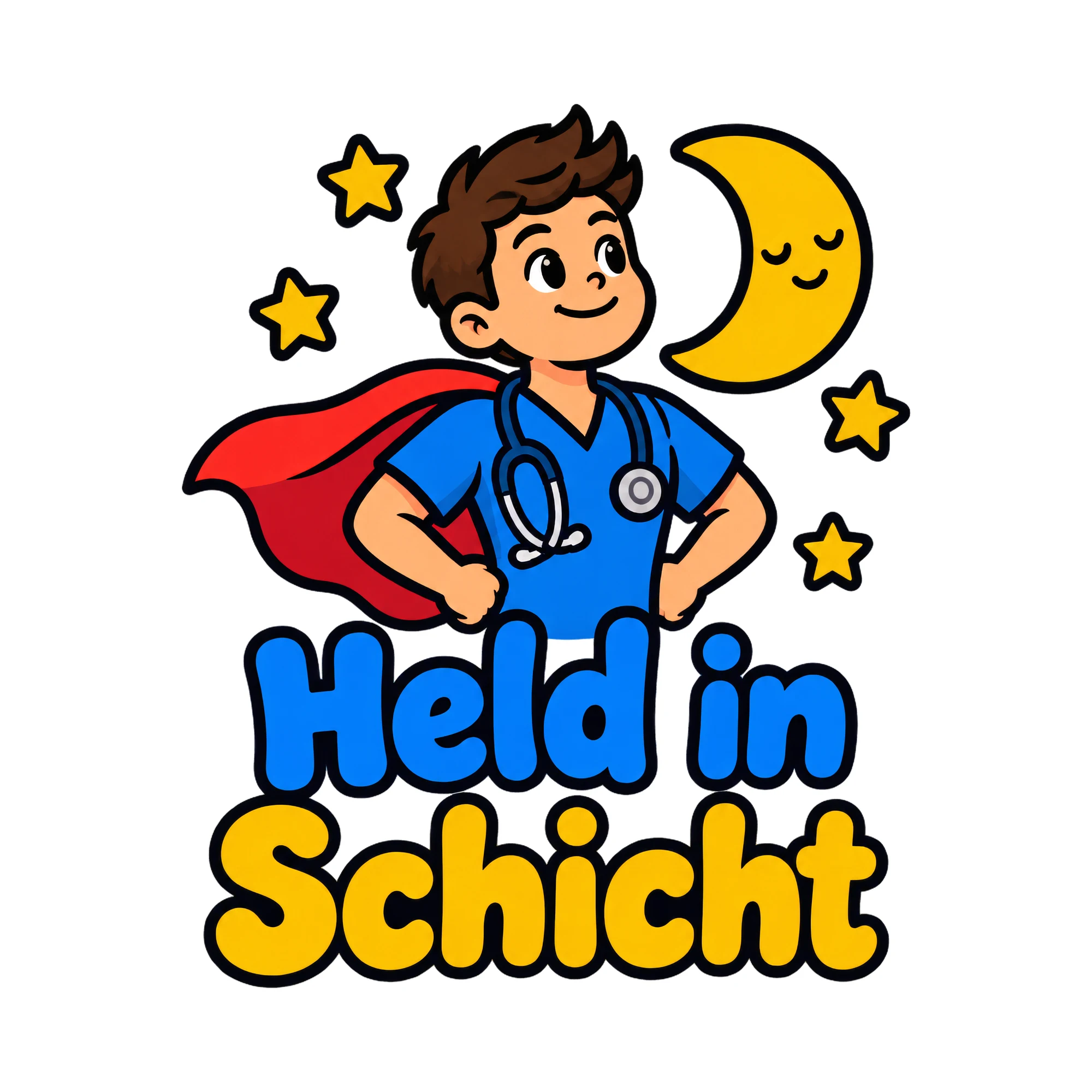 Bügelbild Held in Schicht, Beruf Shirt Spruch als Grafik auf weißem Hintergrund (BB020225)