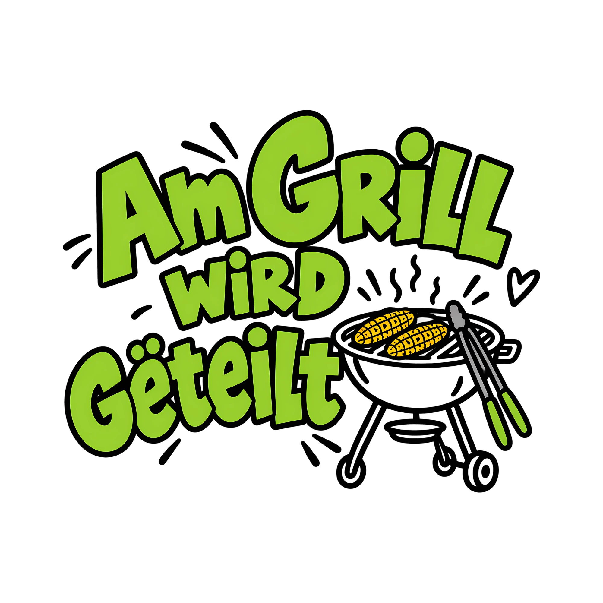 Bügelbild Am Grill wird geteilt als Grafik auf weißem Hintergrund (BB012141)