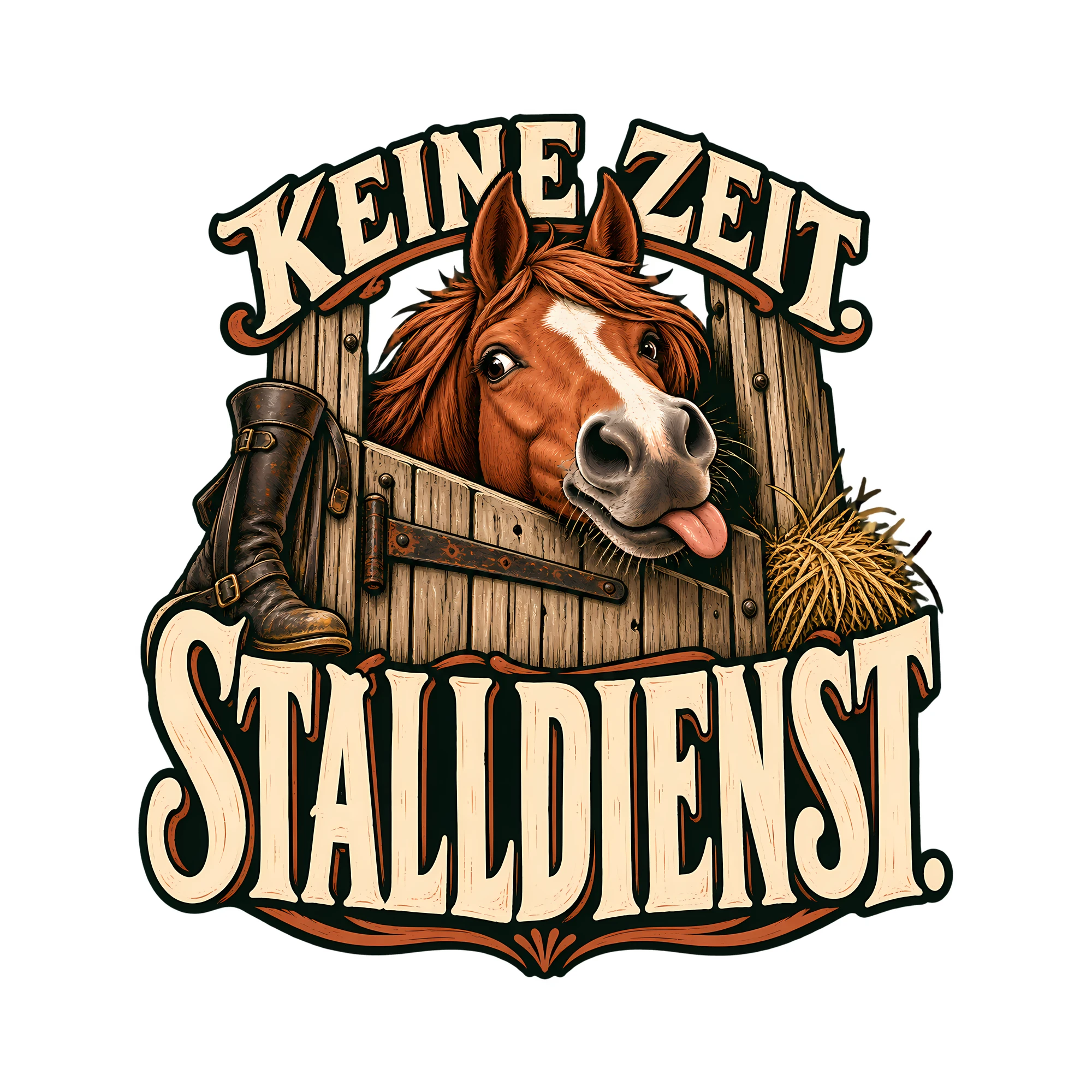 Bügelbild KEINE ZEIT. STALLDIENST. als Grafik auf weißem Hintergrund (BB014046)