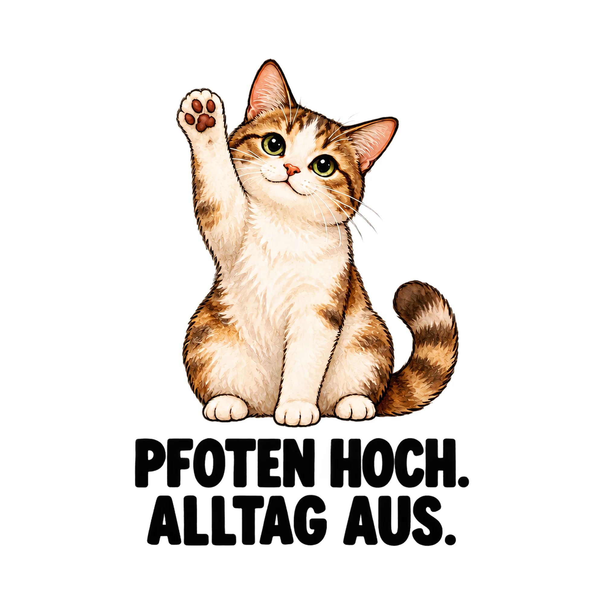 Bügelbild PFOTEN HOCH. ALLTAG AUS. als Grafik auf weißem Hintergrund (BB021457)