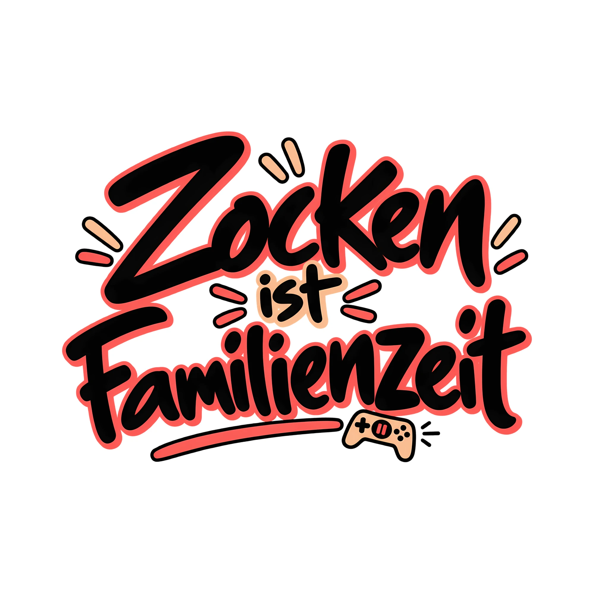 Bügelbild Zocken ist Familienzeit als Grafik auf weißem Hintergrund (BB012830)