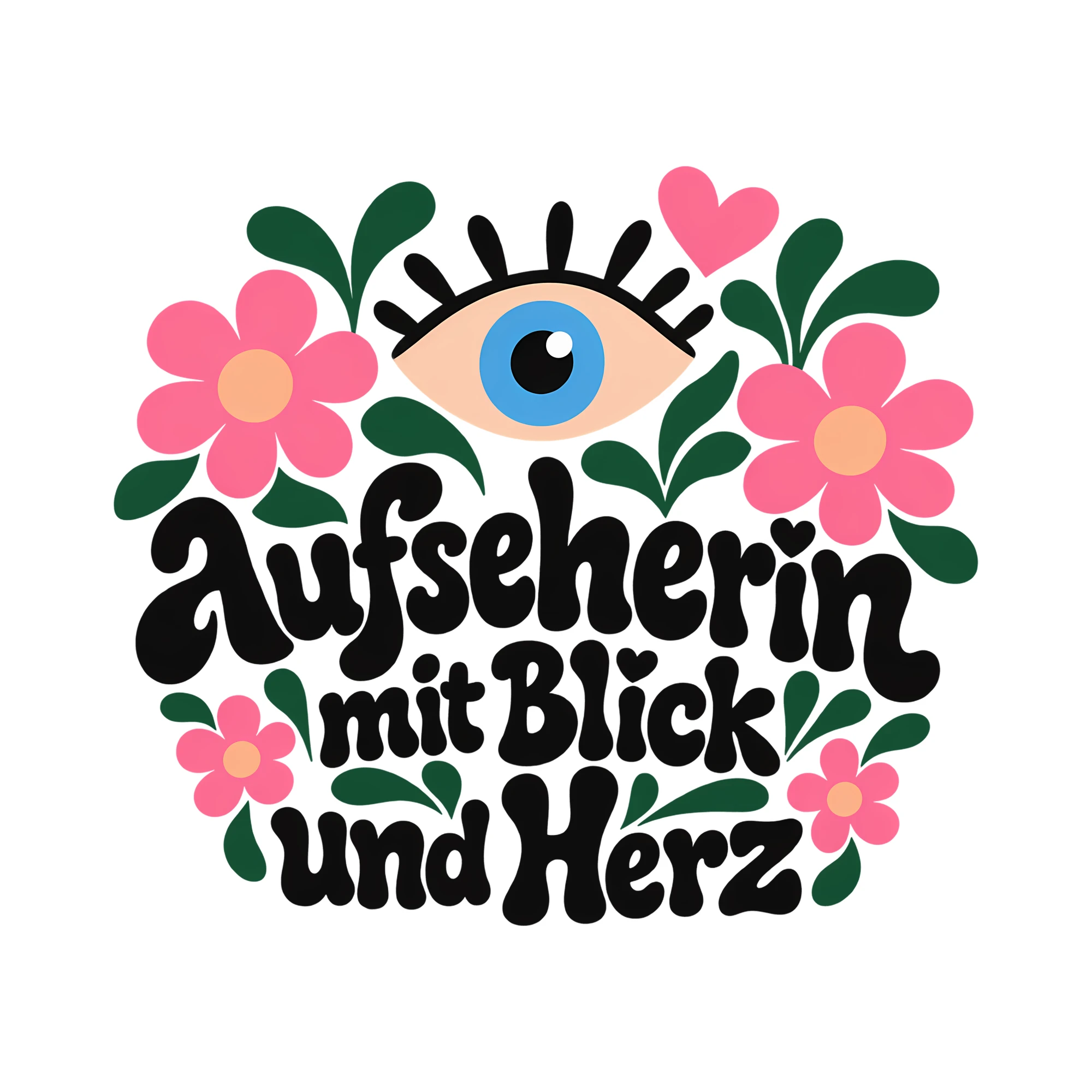 Bügelbild Aufseherin mit Blick und Herz als Grafik auf weißem Hintergrund (BB013480)
