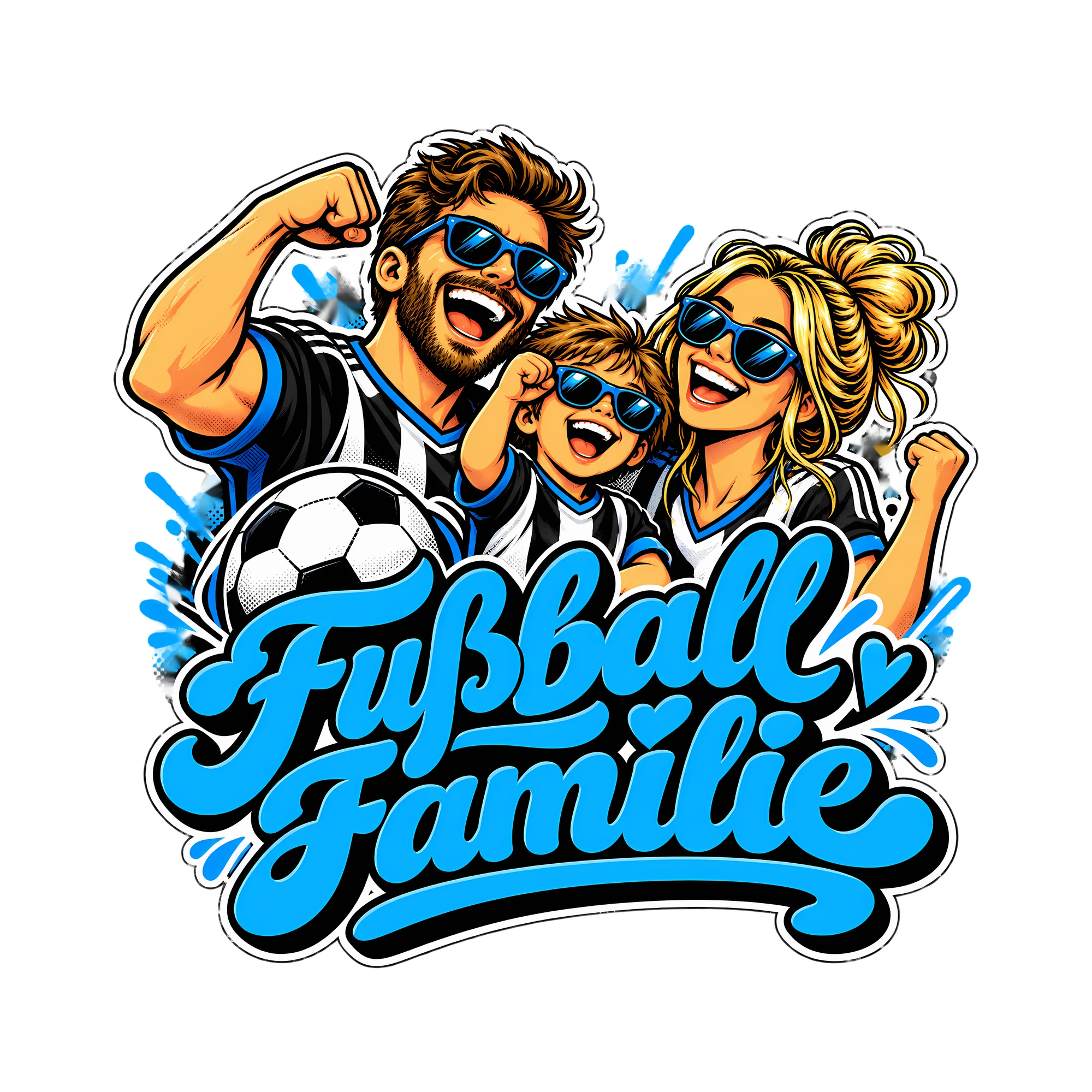 Bügelbild Fußball Familie als Grafik auf weißem Hintergrund (BB013751)