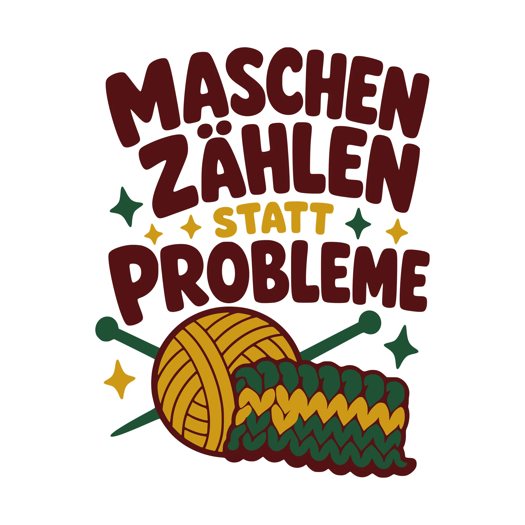 Bügelbild Maschen zählen statt Probleme als Grafik auf weißem Hintergrund (BB010454)