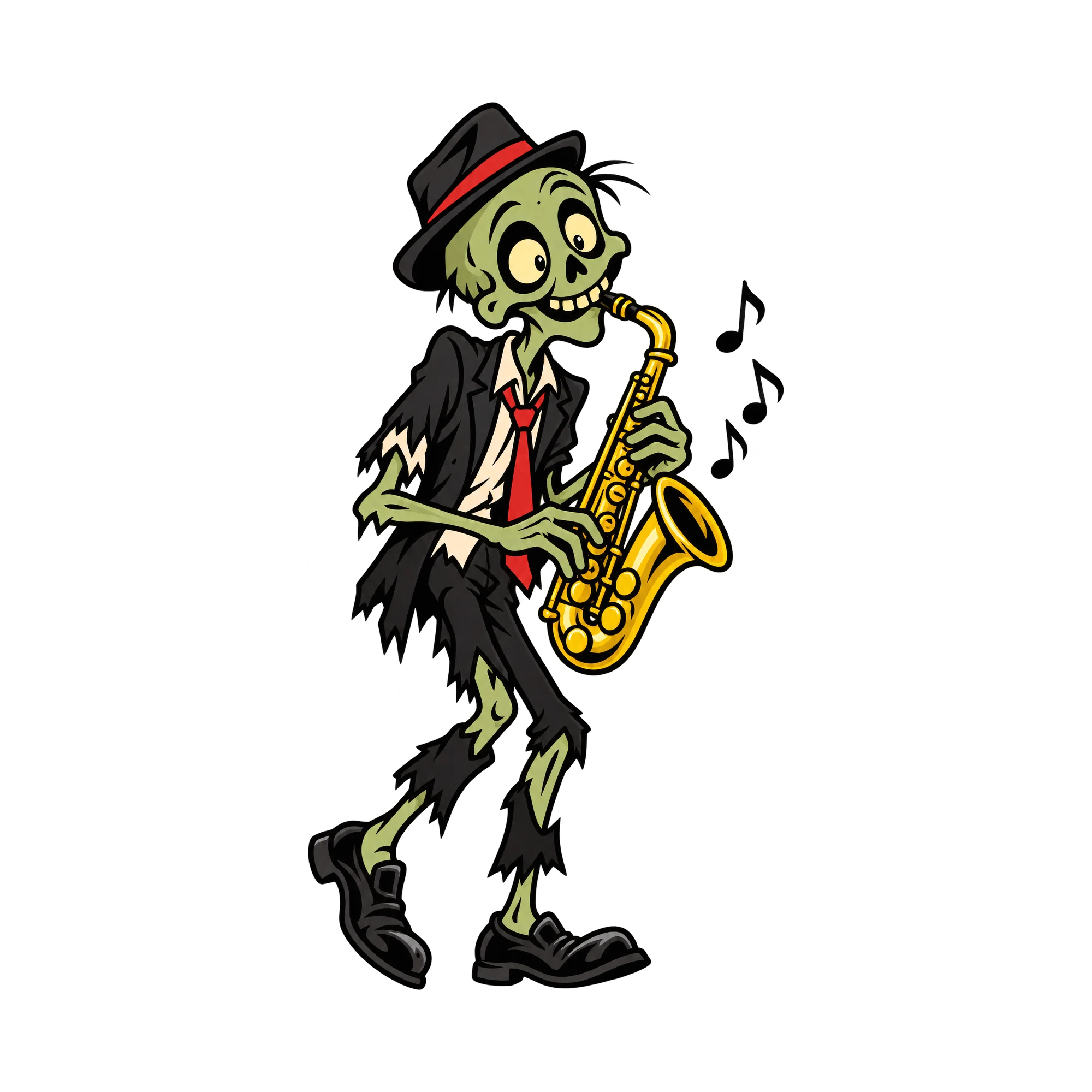 Bügelbild Musizierender Zombie, Halloween Shirt Motiv als Grafik auf weißem Hintergrund (BB014851)