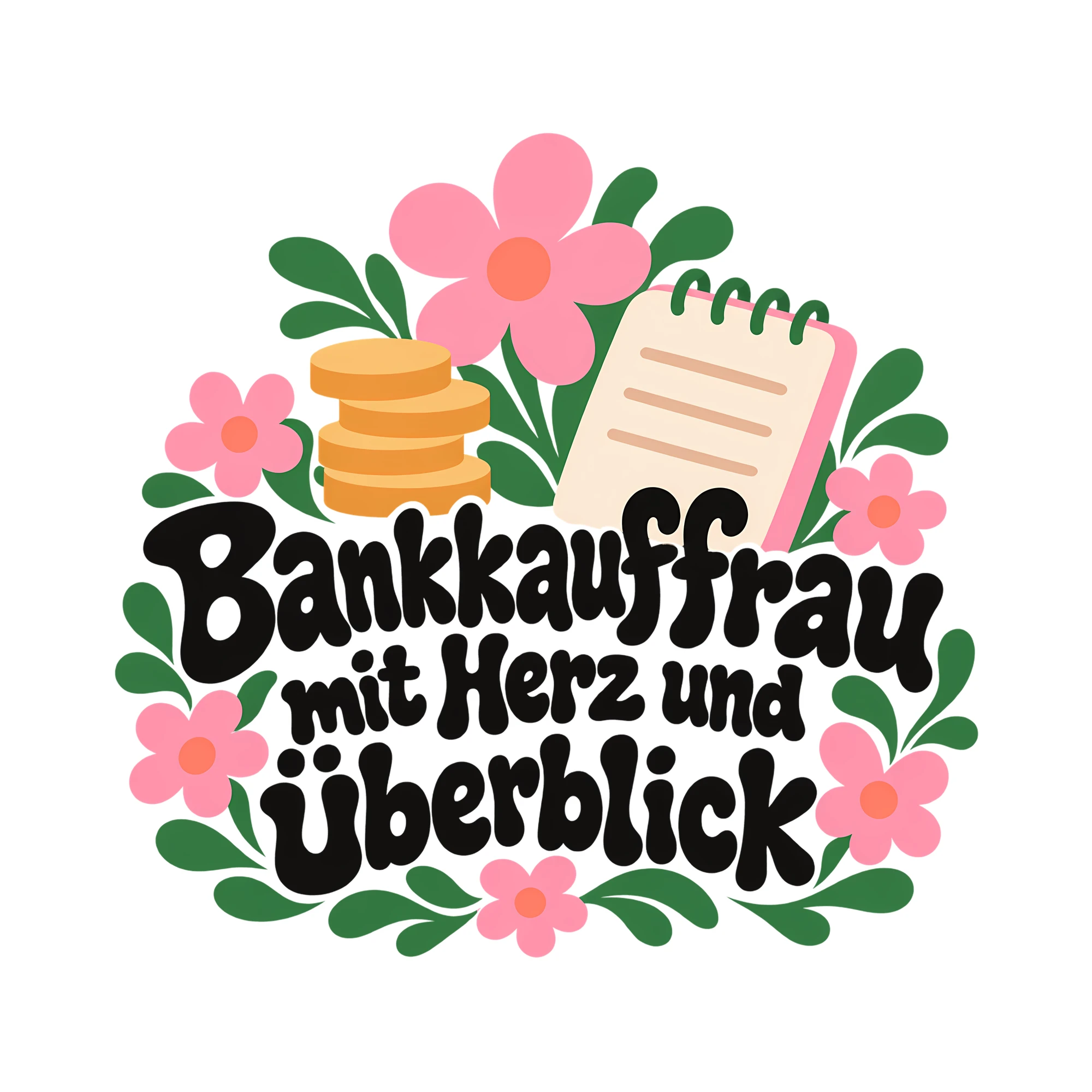 Bügelbild Bankkauffrau mit Herz und Überblick als Grafik auf weißem Hintergrund (BB013490)