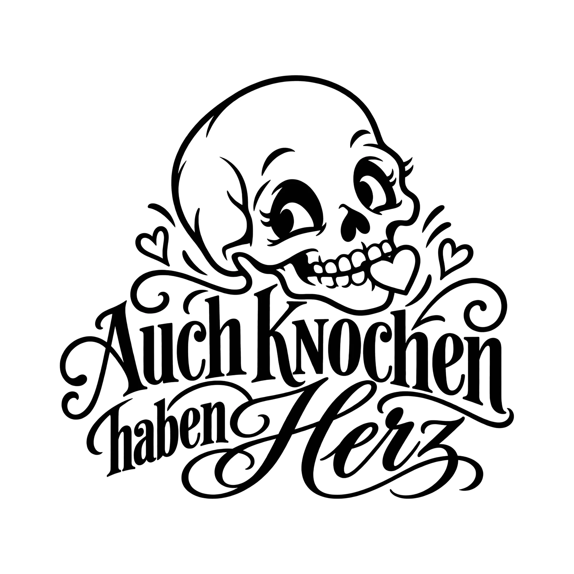 Bügelbild Auch Knochen haben Herz als Grafik auf weißem Hintergrund (BB013500)