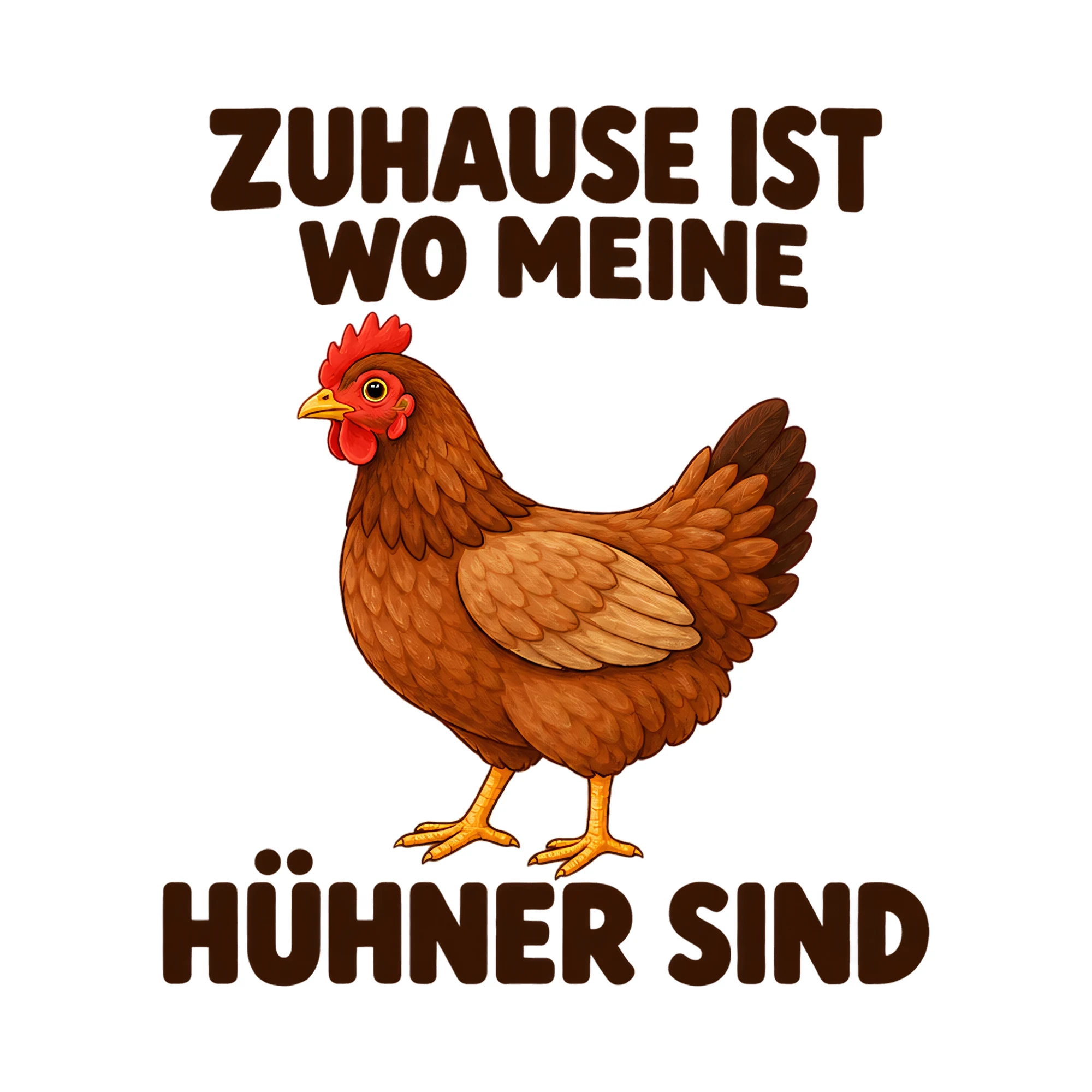 Bügelbild „Zuhause ist wo meine Hühner sind“, Lustiger Shirt Spruch als Grafik auf weißem Hintergrund (BB017408)