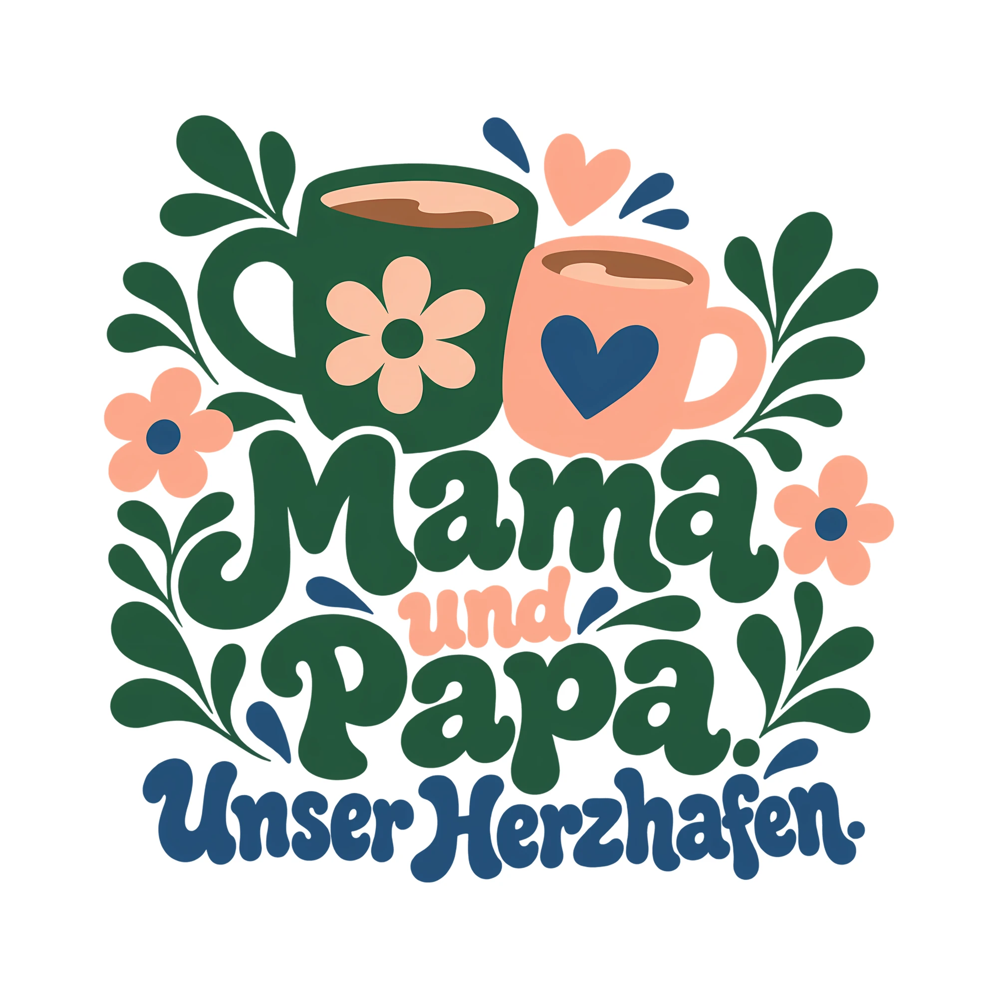Bügelbild Mama und Papa. Unser Herzhafen. als Grafik auf weißem Hintergrund (BB012442)