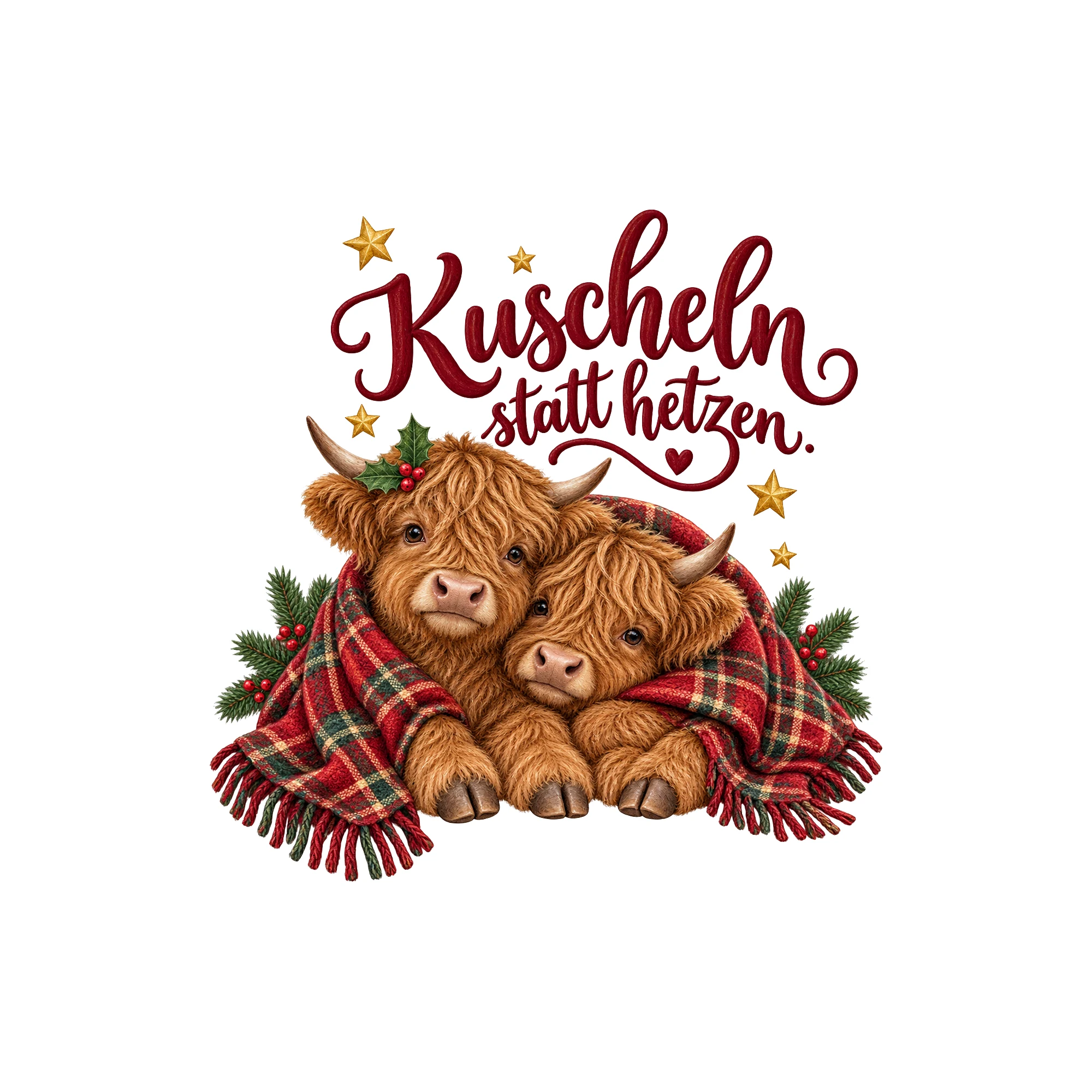 Bügelbild Kuscheln statt hetzen. als Grafik auf weißem Hintergrund (BB011354)