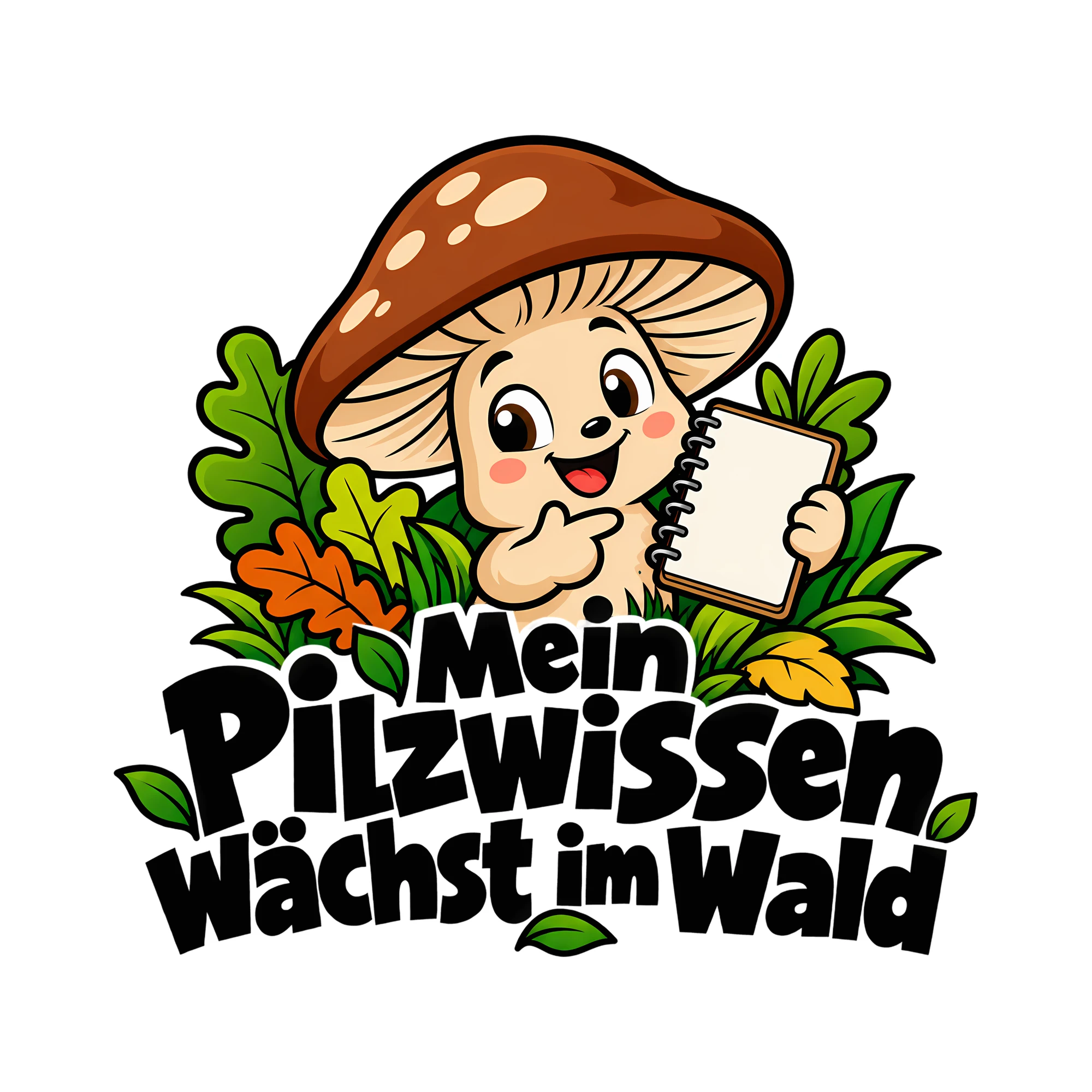 Bügelbild Mein Pilzwissen wächst im Wald als Grafik auf weißem Hintergrund (BB013314)