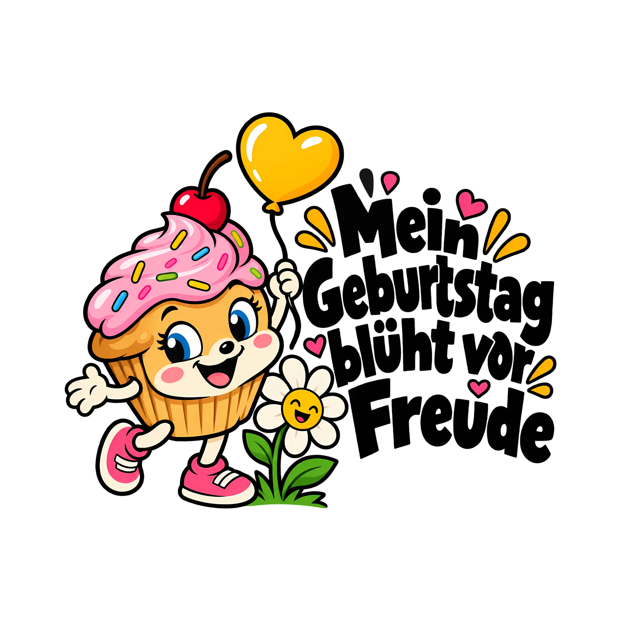 Bügelbild Mein Geburtstag blüht vor Freude als Grafik auf weißem Hintergrund (BB012604)