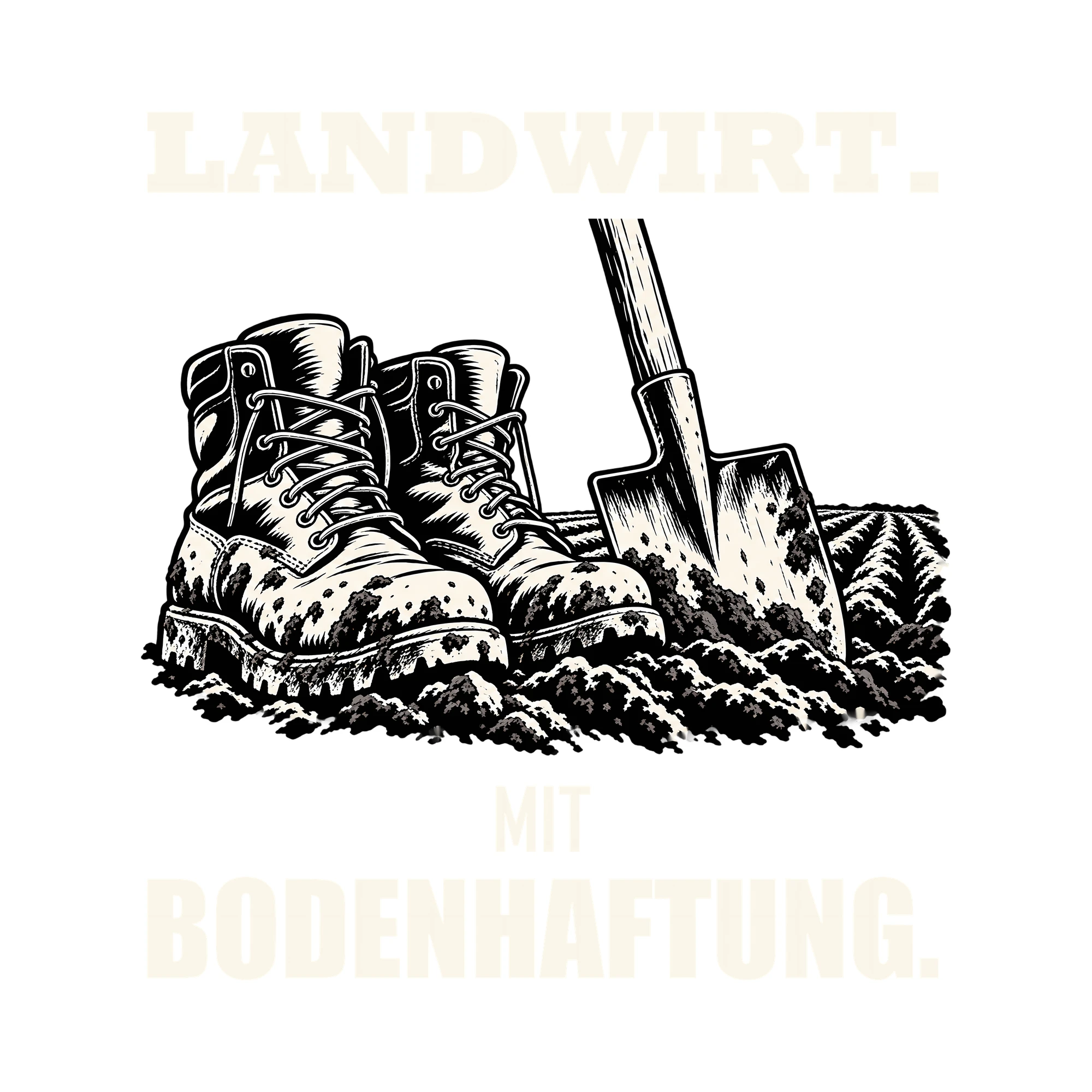 Bügelbild LANDWIRT. MIT BODENHAFTUNG. als Grafik auf weißem Hintergrund (BB011517)