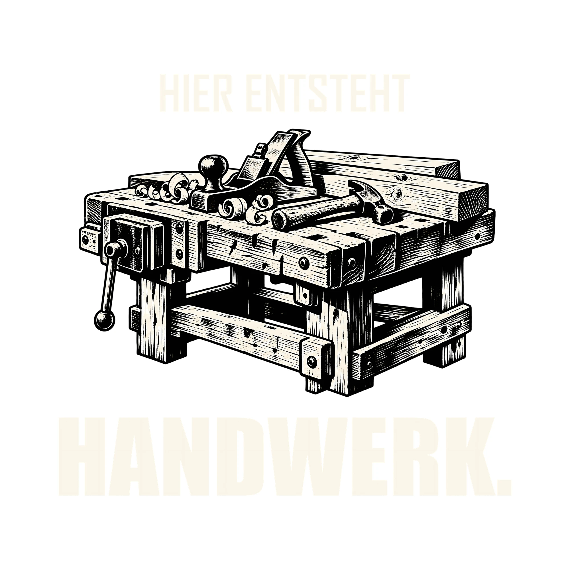 Bügelbild HIER ENTSTEHT HANDWERK. als Grafik auf weißem Hintergrund (BB011488)