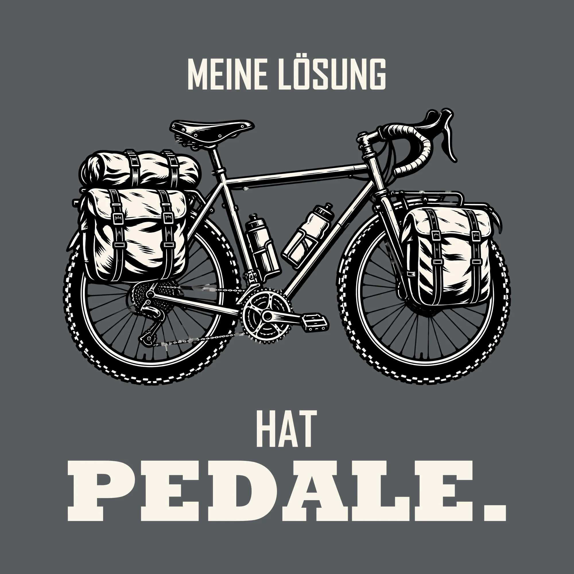 Bügelbild MEINE LÖSUNG HAT PEDALE. als Grafik auf dunklem Hintergrund (BB013705)