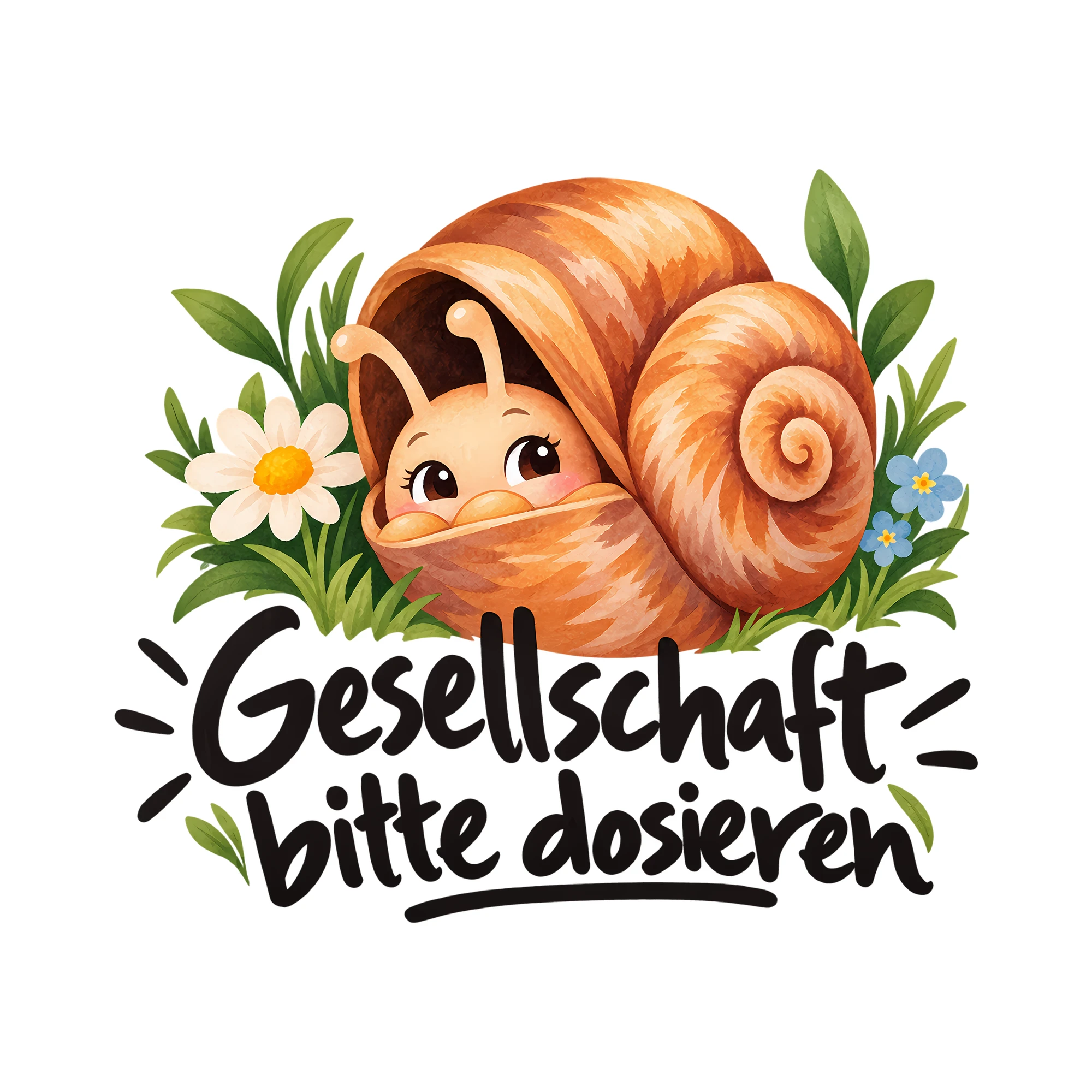 Bügelbild Gesellschaft bitte dosieren als Grafik auf weißem Hintergrund (BB014188)