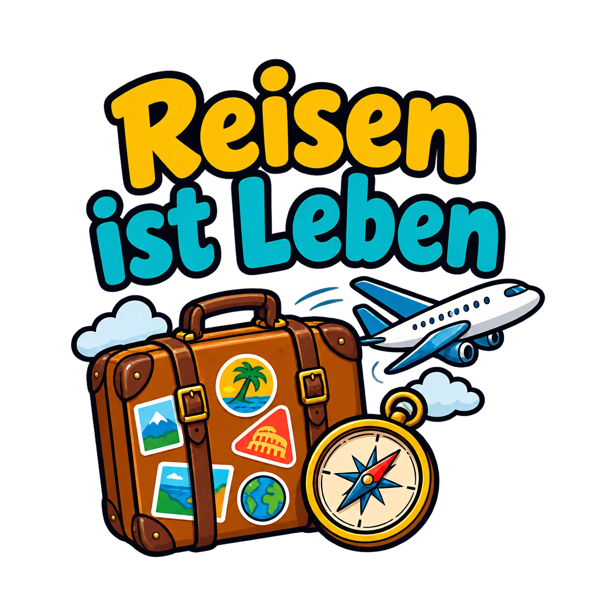 Bügelbild Reisen ist Leben als Grafik auf weißem Hintergrund (BB018432)
