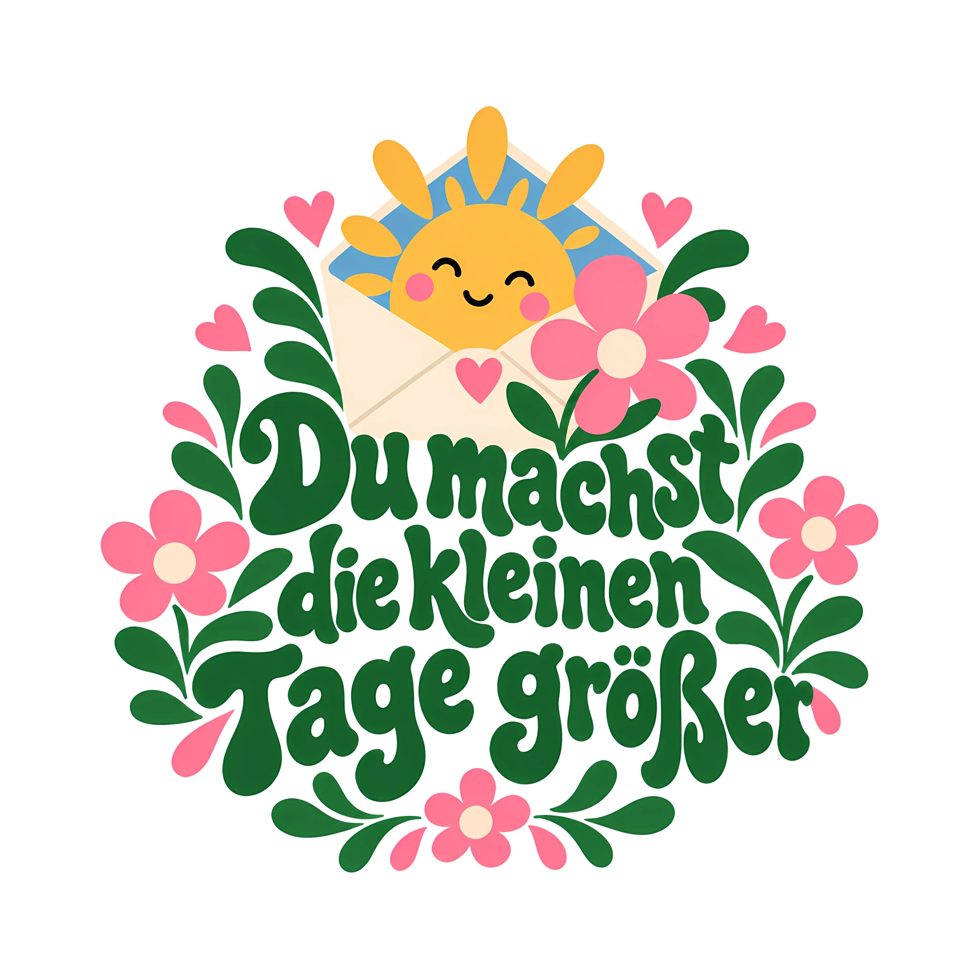 Bügelbild Du machst die kleinen Tage größer als Grafik auf weißem Hintergrund (BB014282)