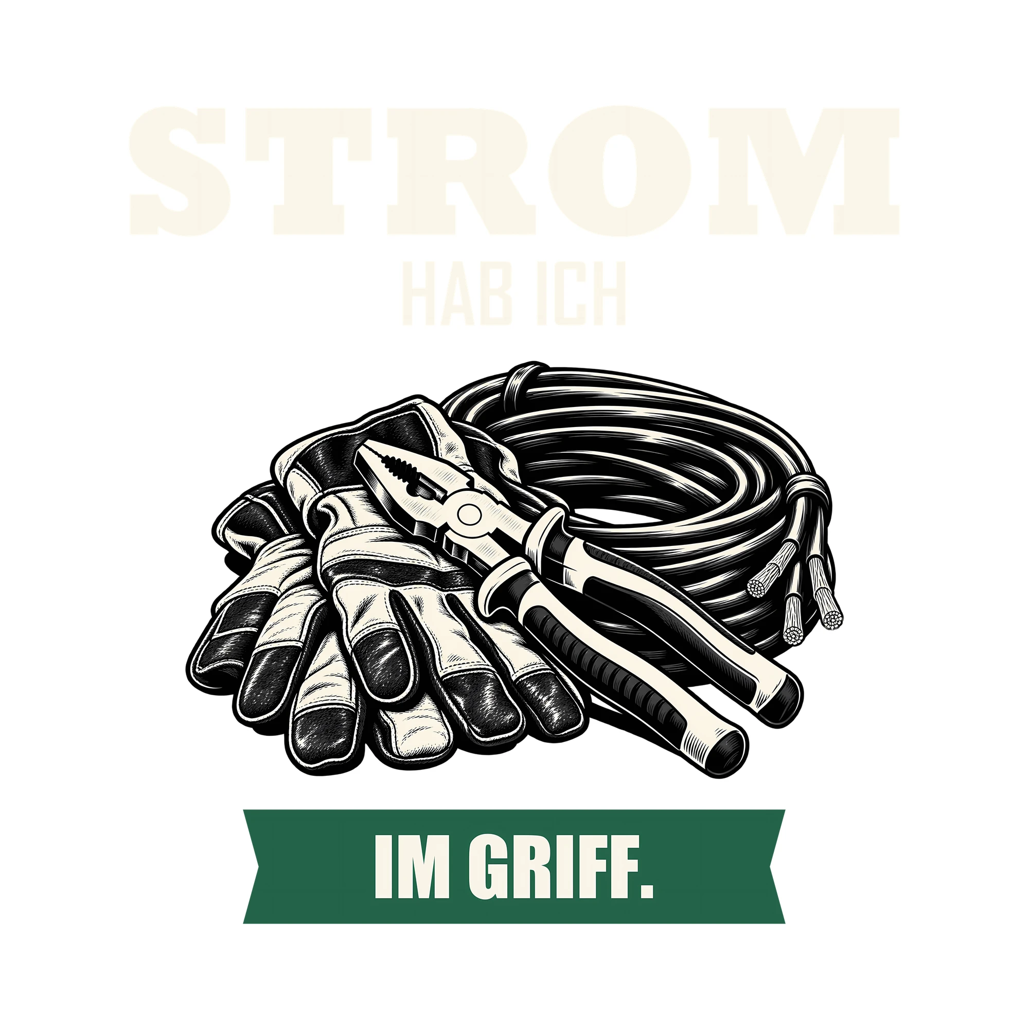 Bügelbild STROM HAB ICH IM GRIFF. als Grafik auf weißem Hintergrund (BB011486)