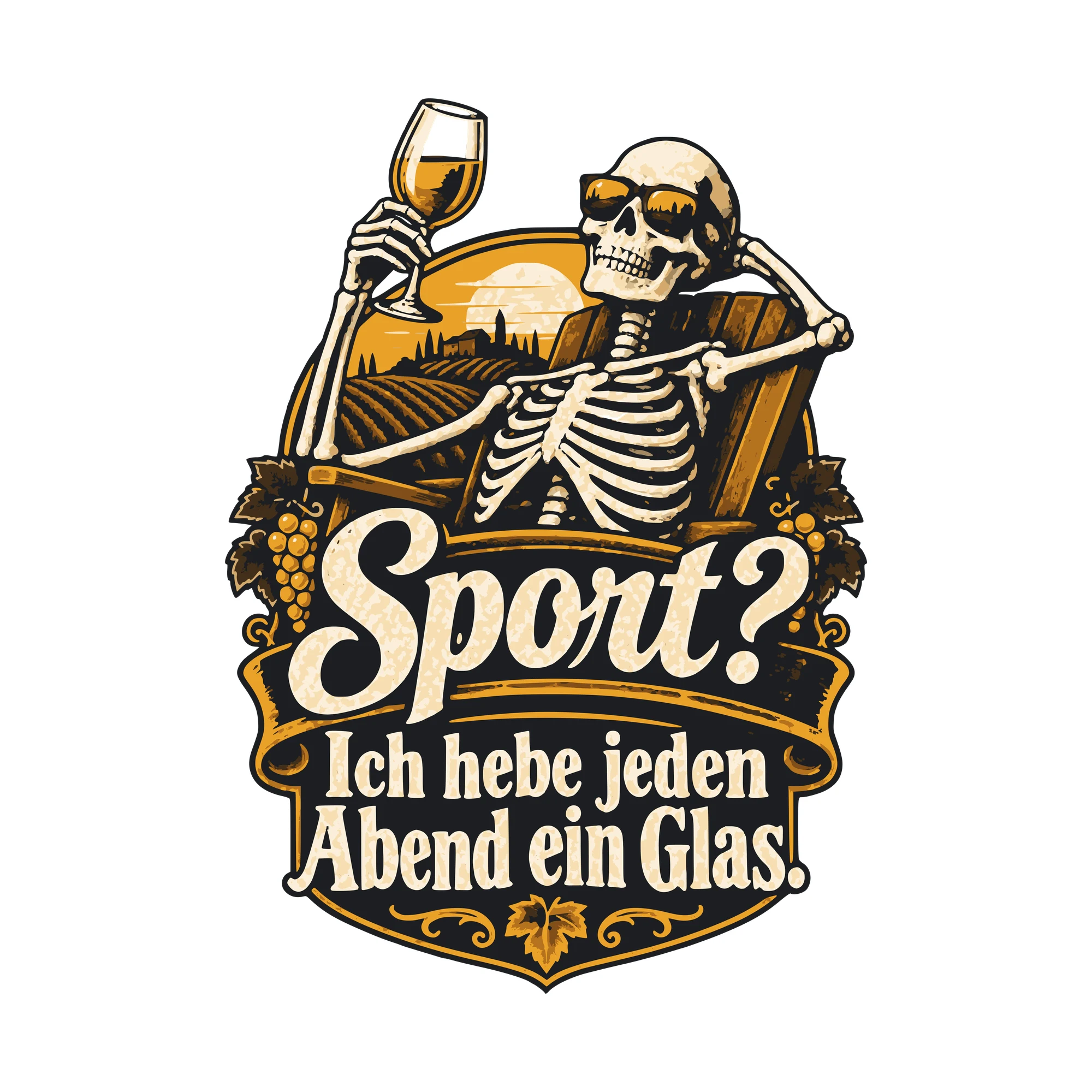 Bügelbild Sport? Ich hebe jeden Abend ein Glas. als Grafik auf weißem Hintergrund (BB011080)