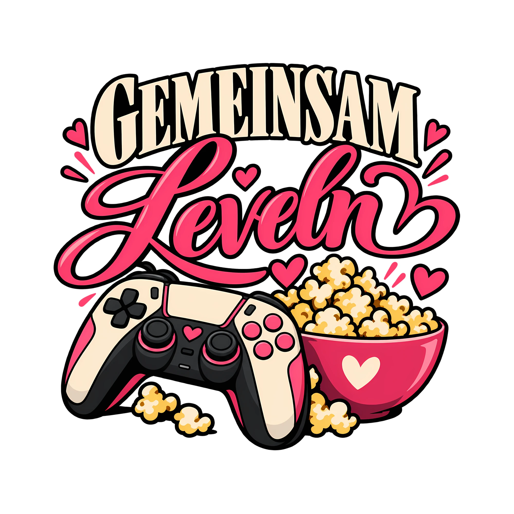 Bügelbild Gemeinsam leveln als Grafik auf weißem Hintergrund (BB012823)